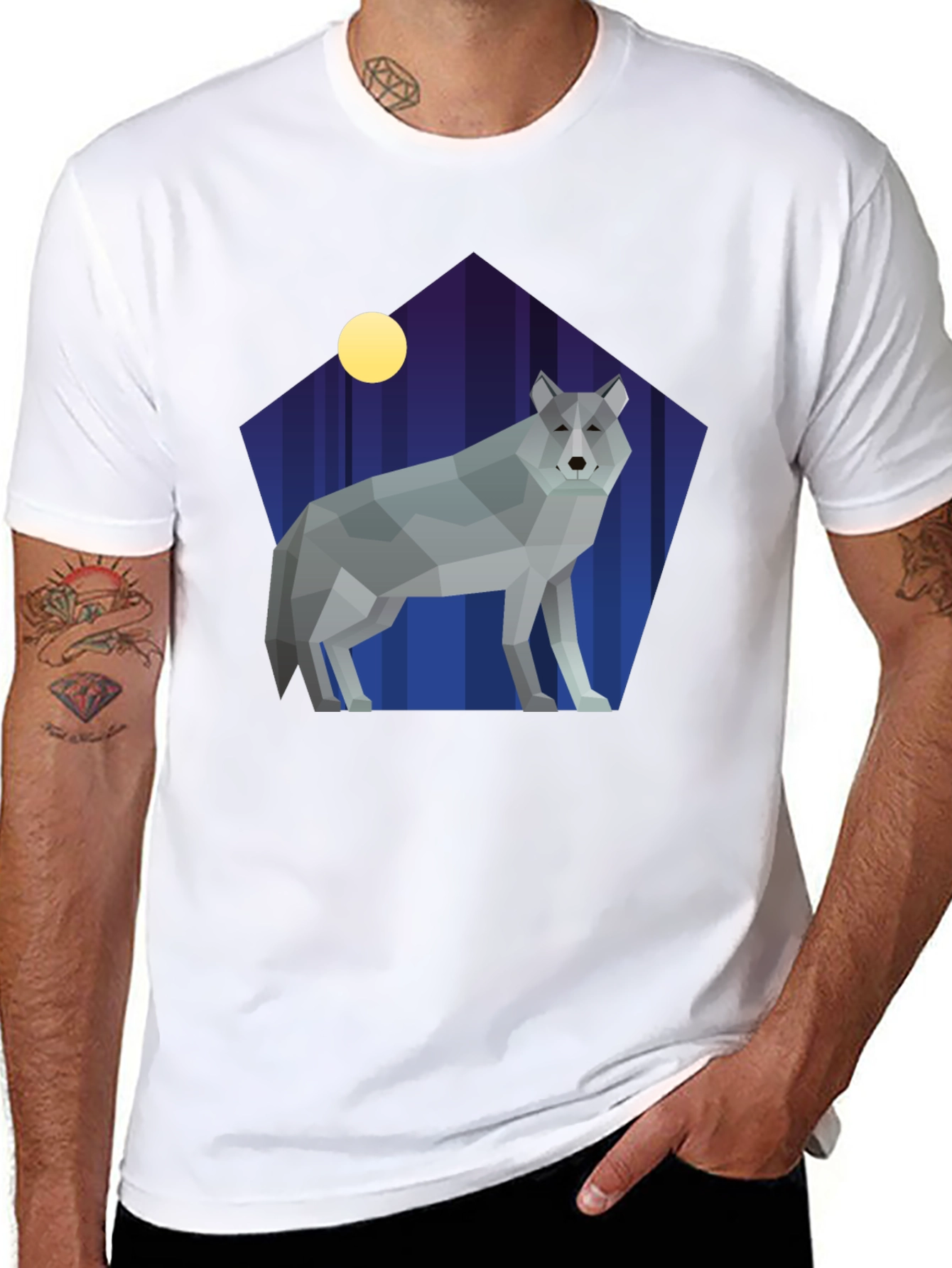 Geometric Wolf Graphic Tee - Stylish Black Shirt