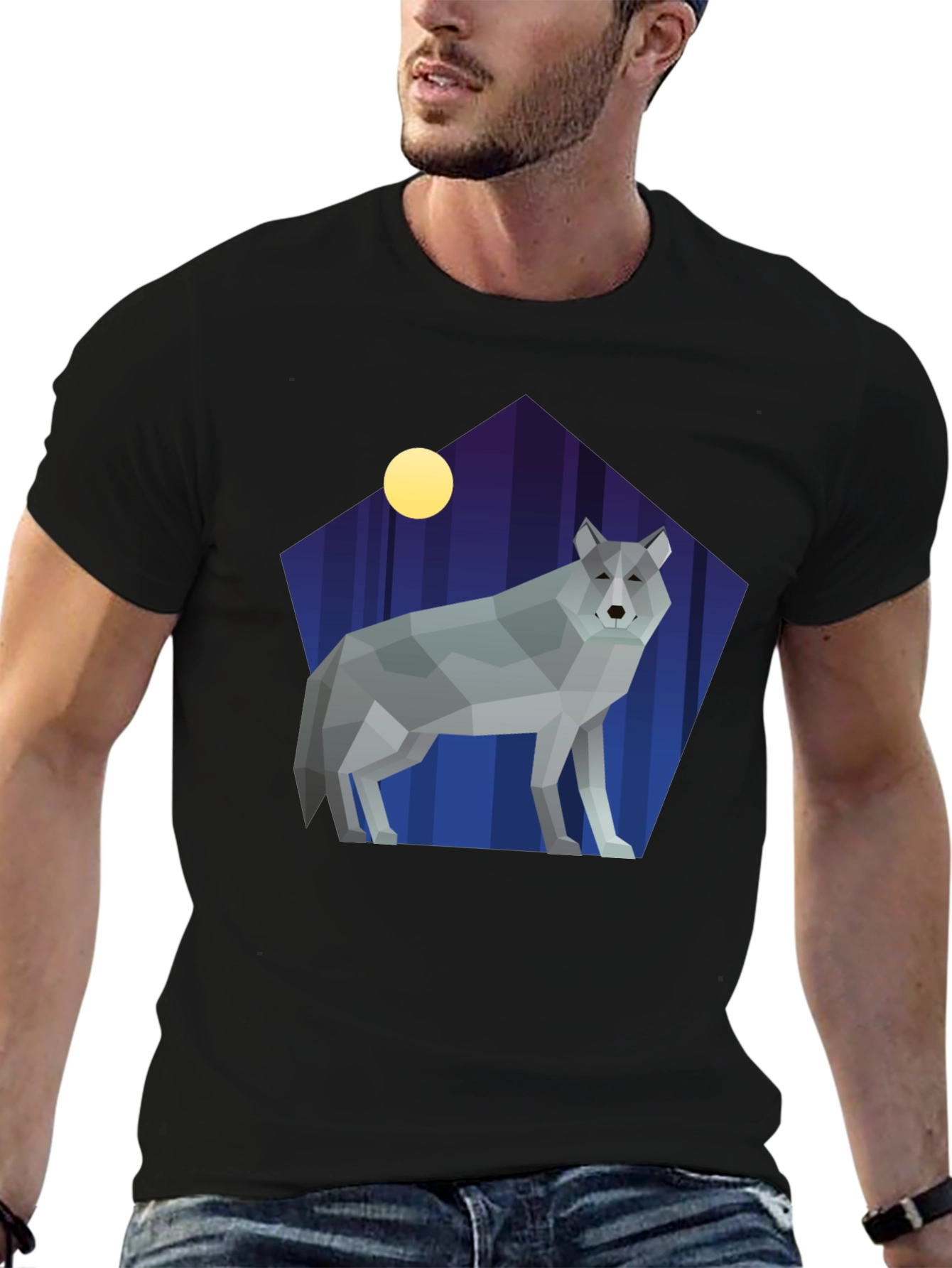 Geometric Wolf Graphic Tee - Stylish Black Shirt
