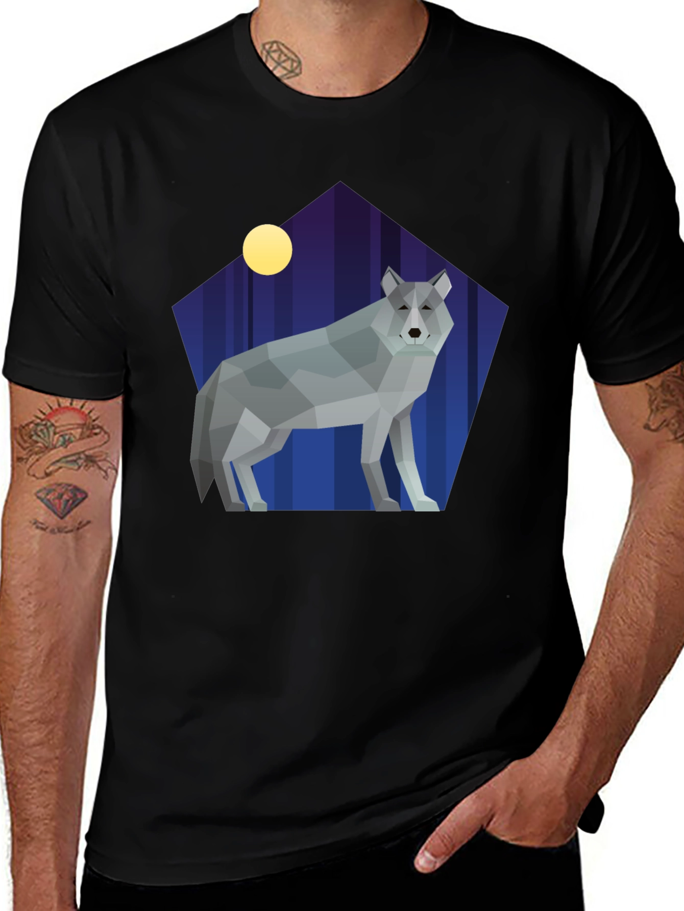 Geometric Wolf Graphic Tee - Stylish Black Shirt