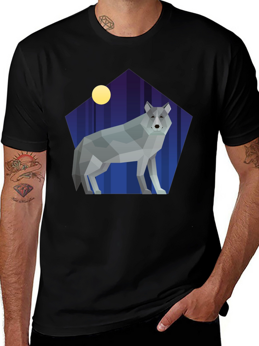 Geometric Wolf Graphic Tee - Stylish Black Shirt
