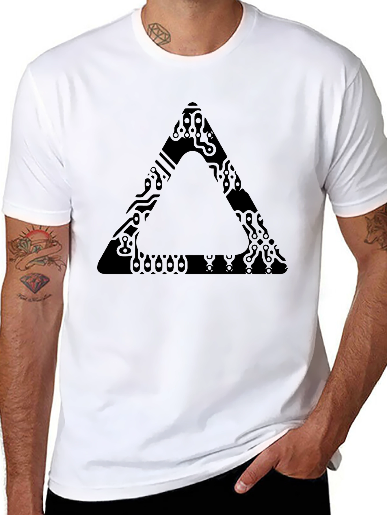 Abstract Triangle Graphic Print Black T-Shirt