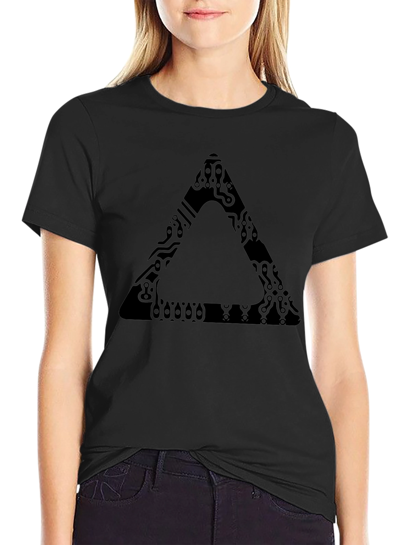 Abstract Triangle Graphic Print Black T-Shirt