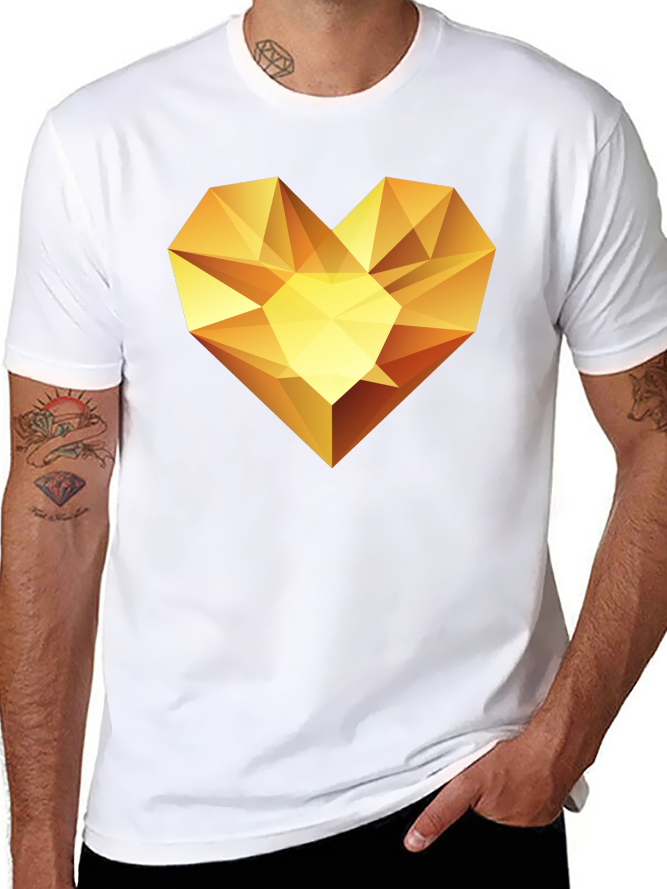Geometric Gold Heart Graphic Tee - Modern Style