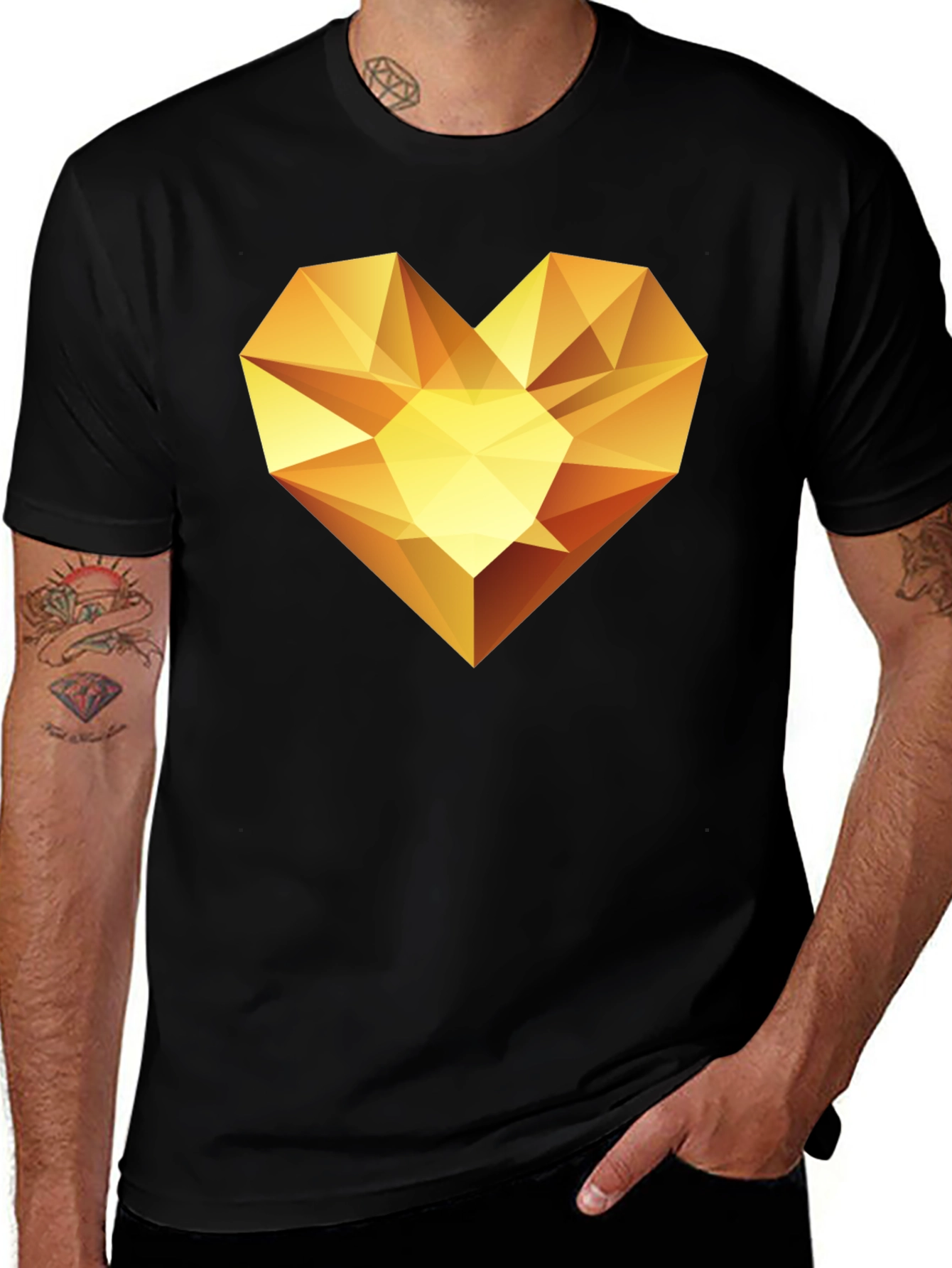 Geometric Gold Heart Graphic Tee - Modern Style