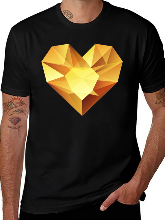 Geometric Gold Heart Graphic Tee - Modern Style
