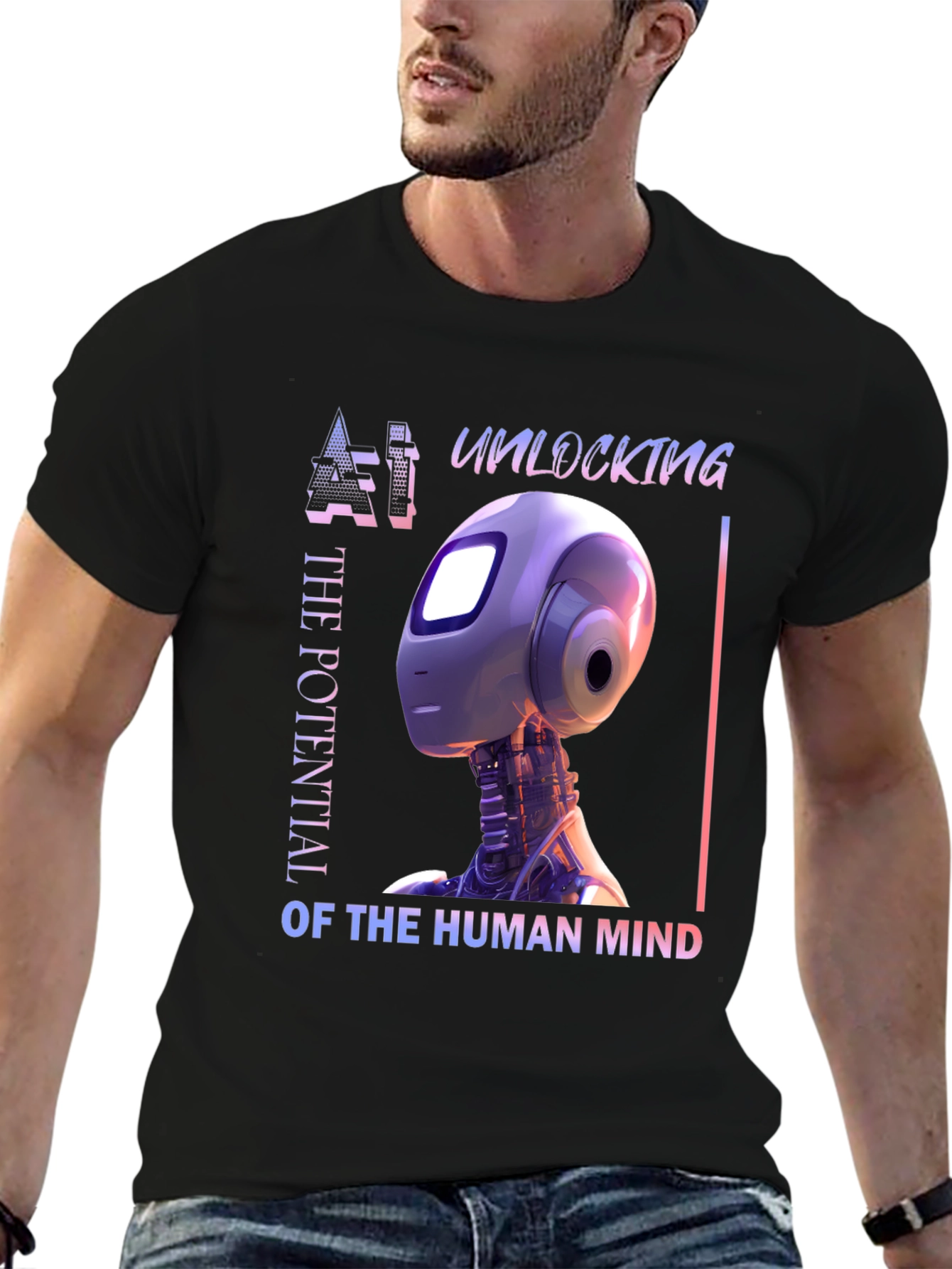 AI Mind Potential T-Shirt - Futuristic Robot Design