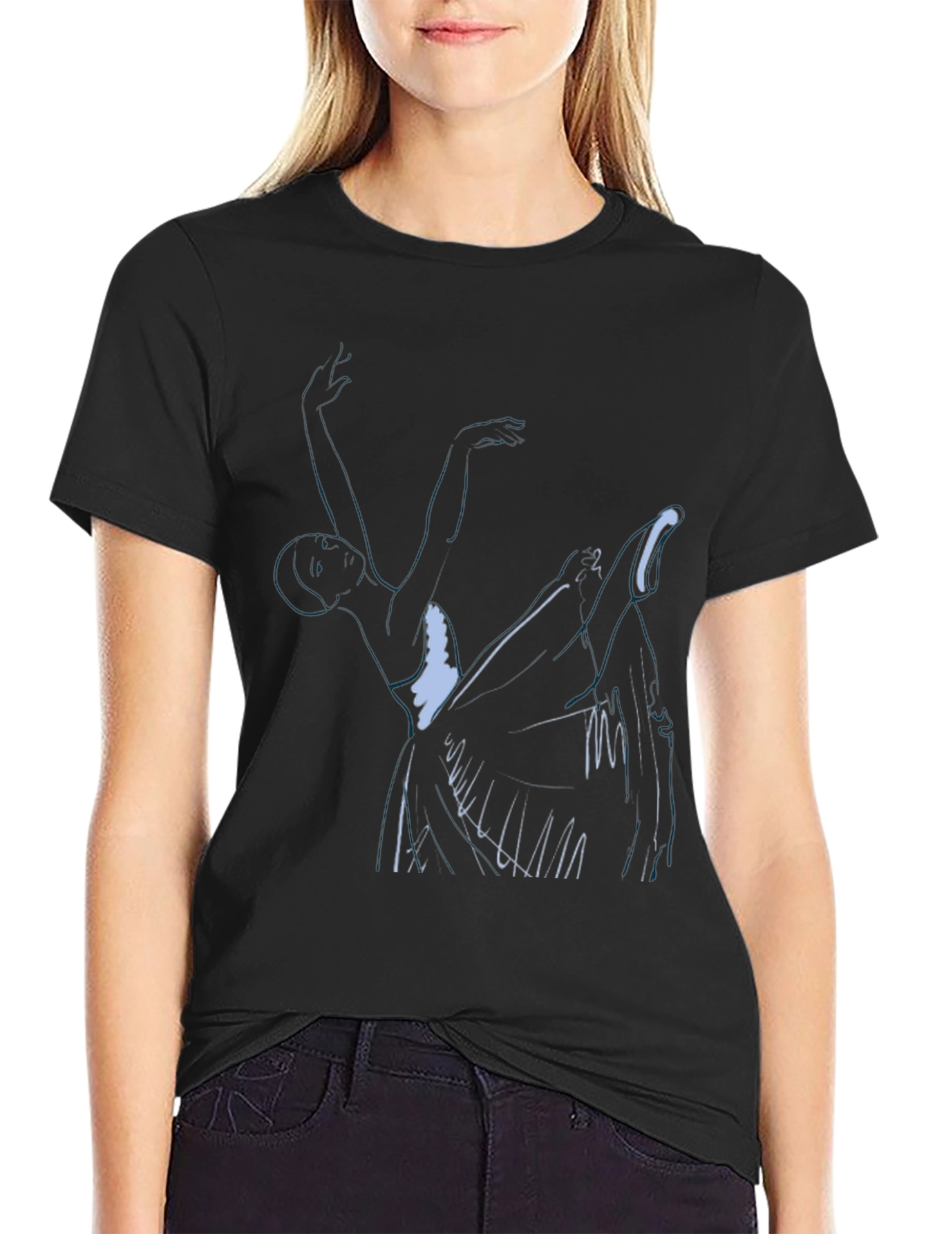 Abstract Dancer Graphic Print Black T-Shirt