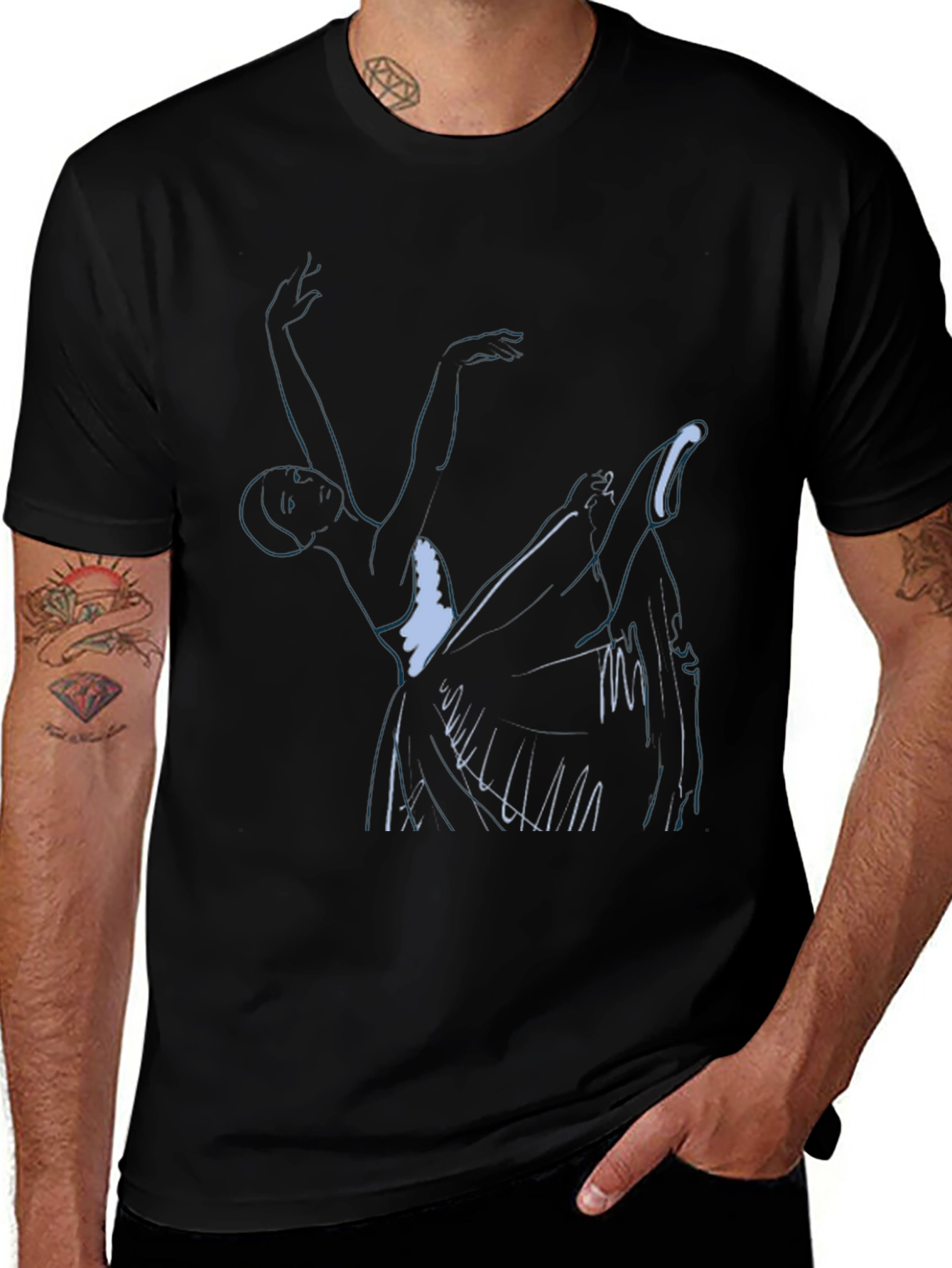 Abstract Dancer Graphic Print Black T-Shirt