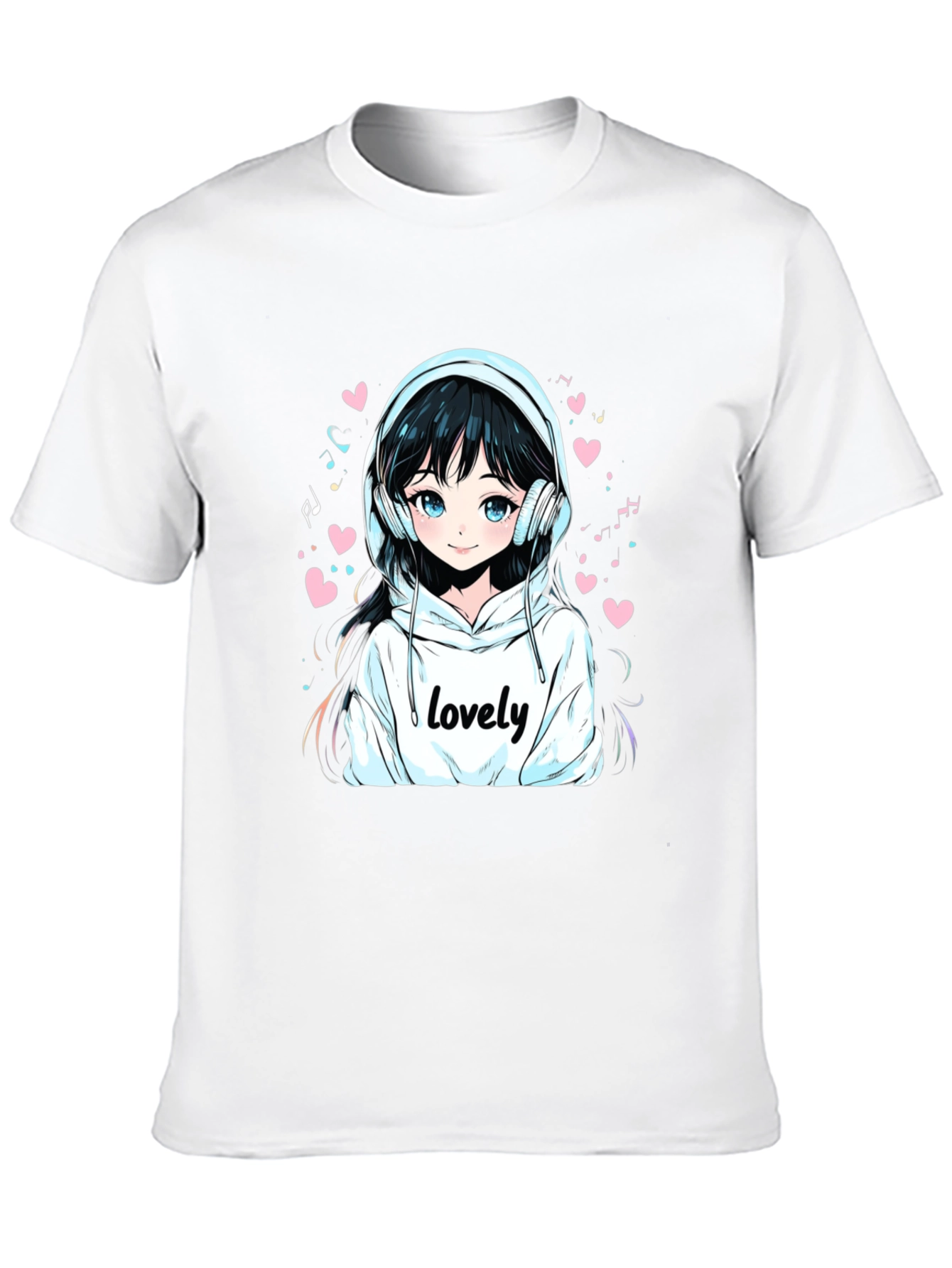 Anime Girl Lovely Graphic Black T-Shirt