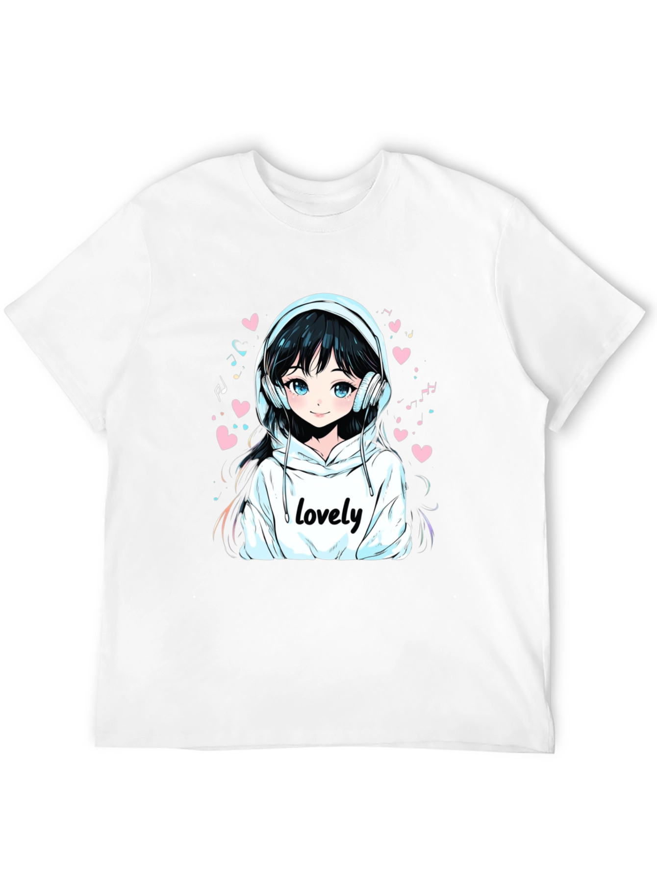 Anime Girl Lovely Graphic Black T-Shirt