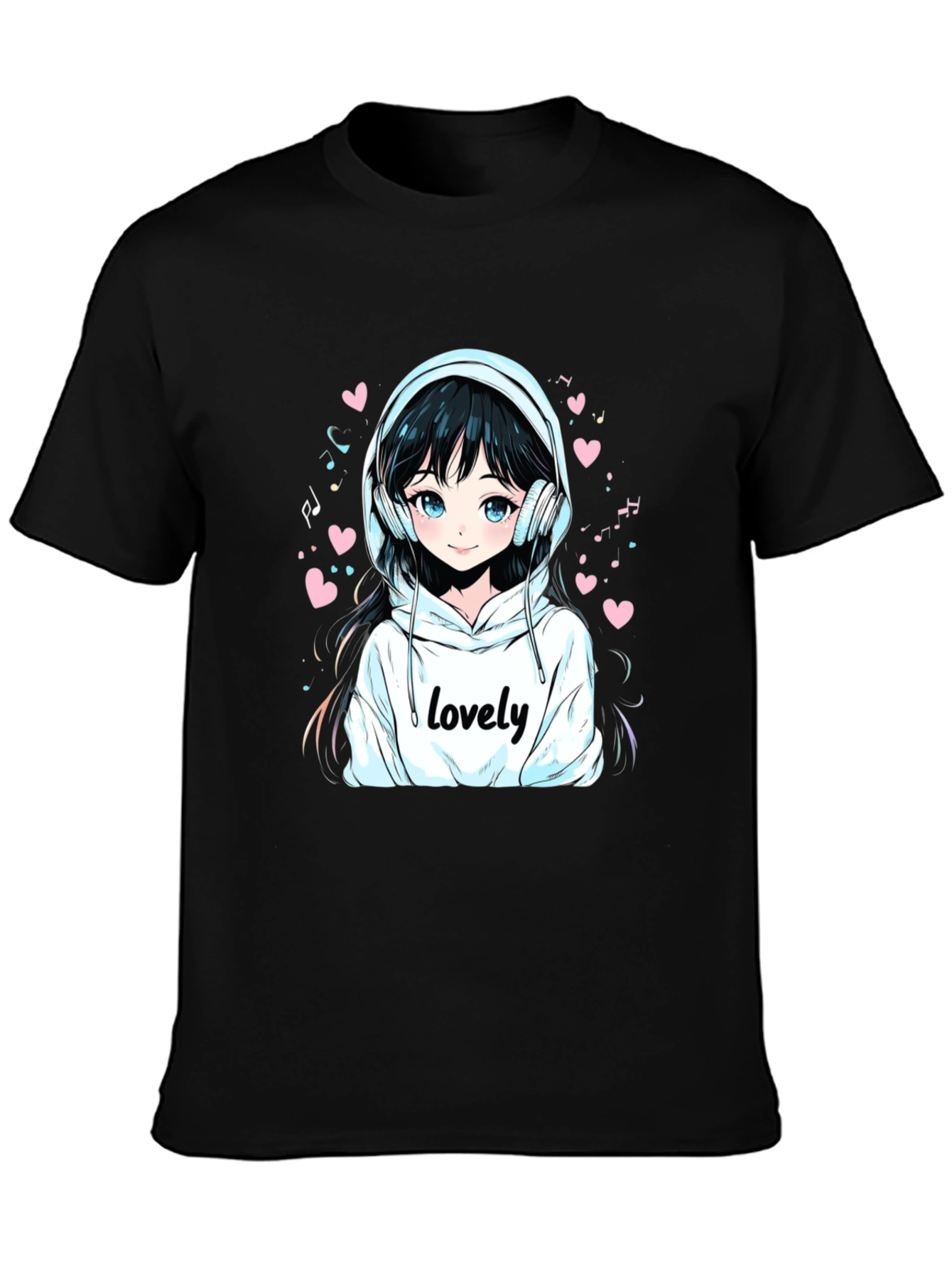 Anime Girl Lovely Graphic Black T-Shirt