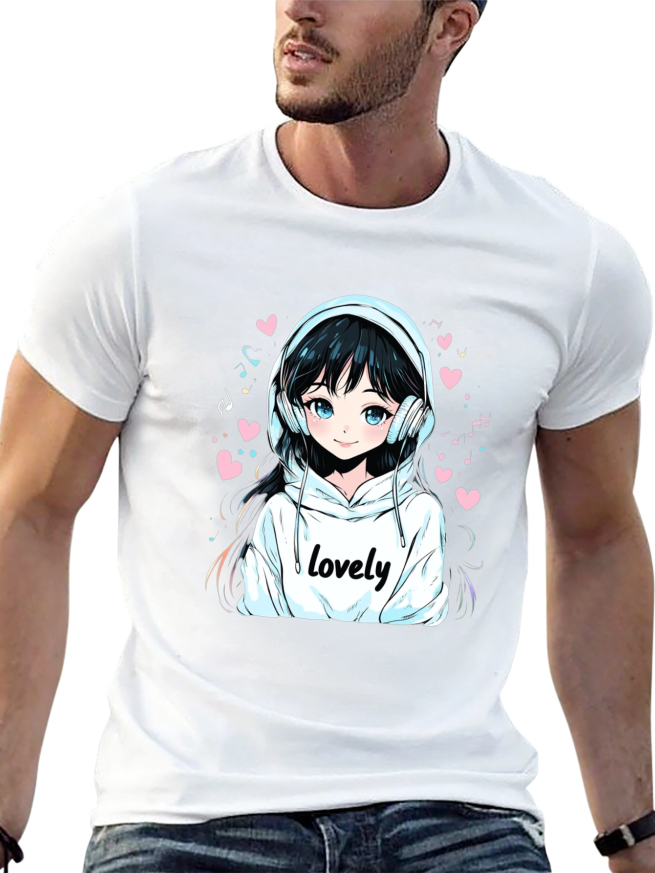 Anime Girl Lovely Graphic Black T-Shirt