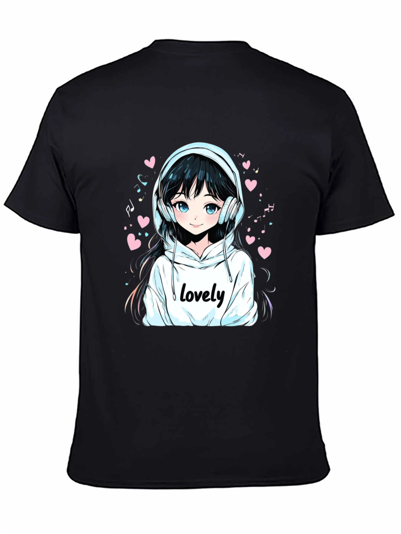 Anime Girl Lovely Graphic Black T-Shirt