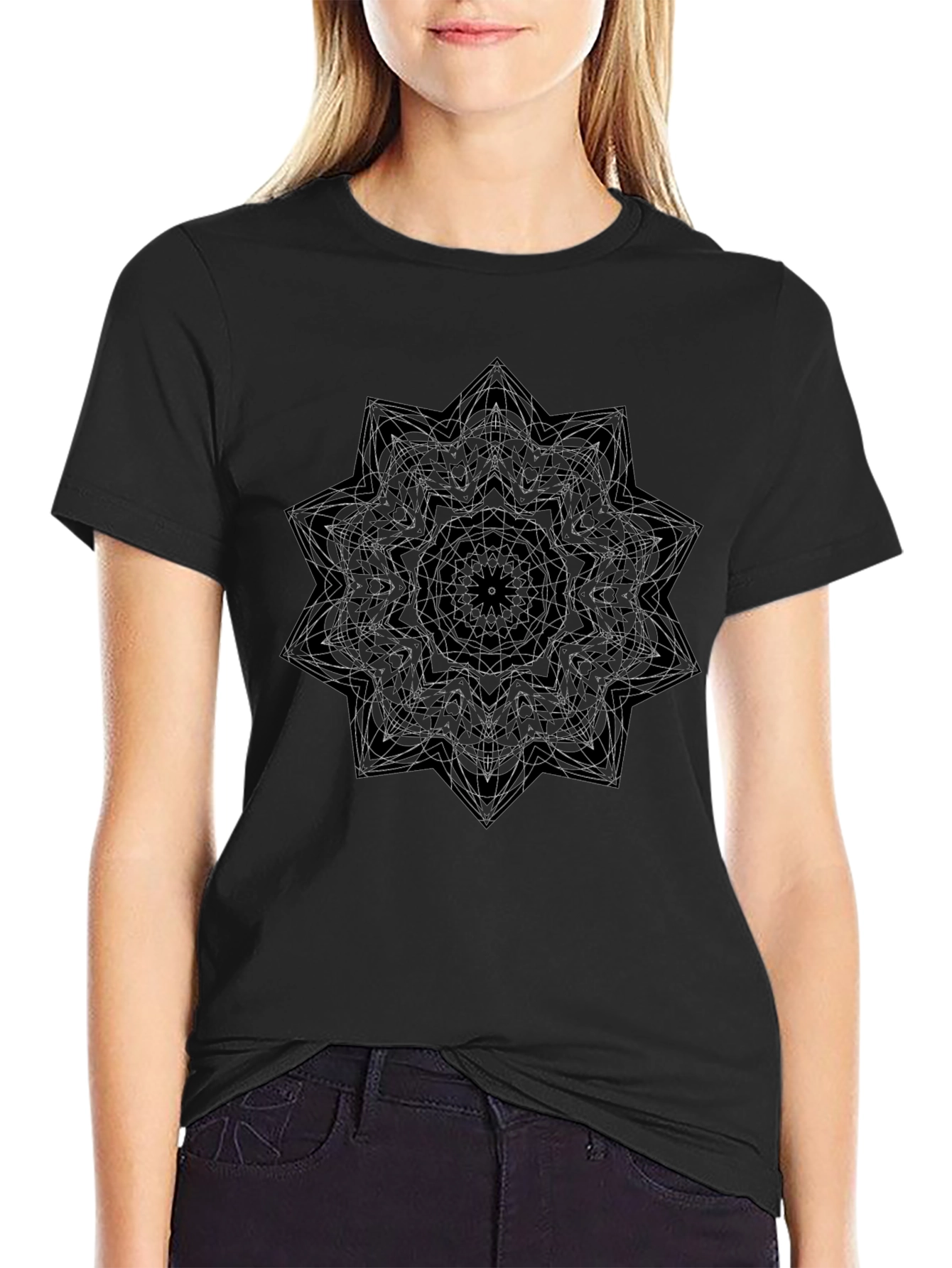 Geometric Mandala Black Tee