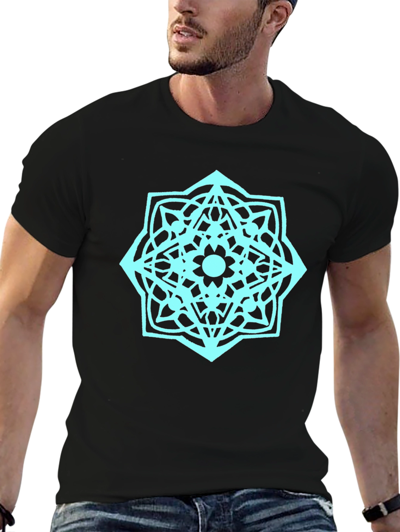 Geometric Mandala Graphic T-Shirt - Black