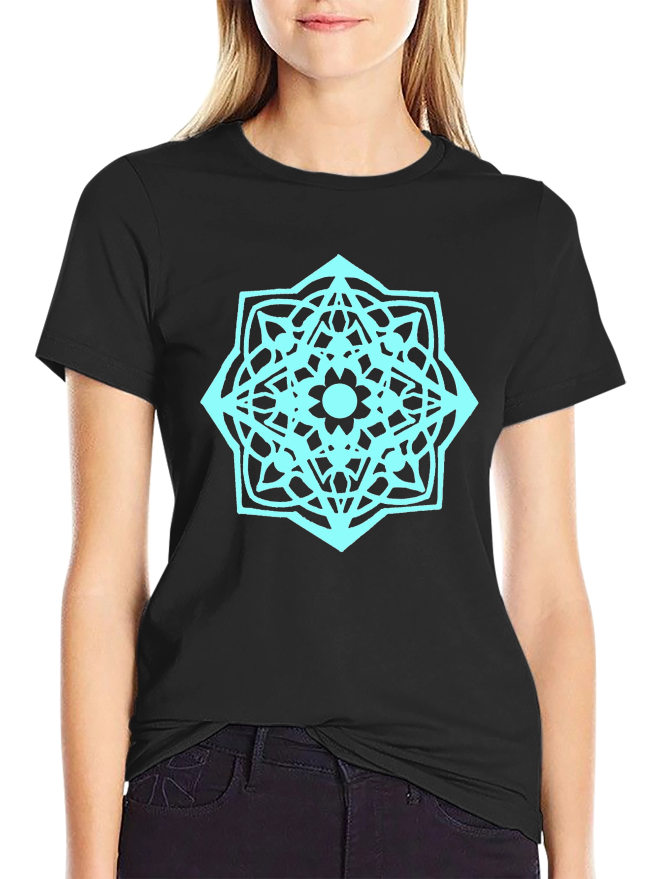 Geometric Mandala Graphic T-Shirt - Black