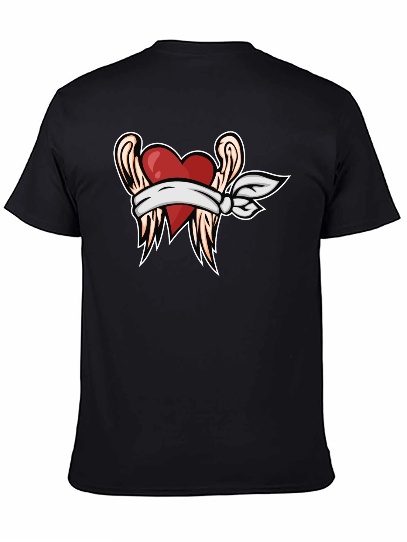 Heart & Wings Graphic Tee - Black Casual T-Shirt