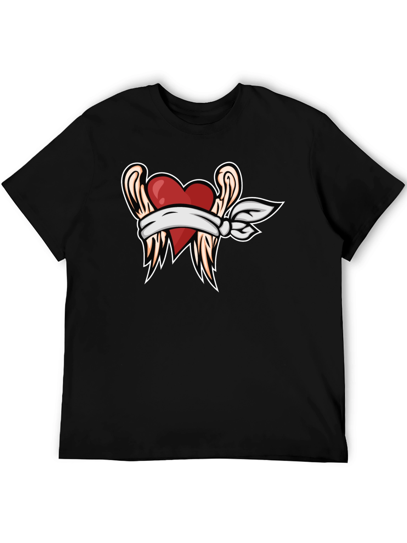 Heart & Wings Graphic Tee - Black Casual T-Shirt