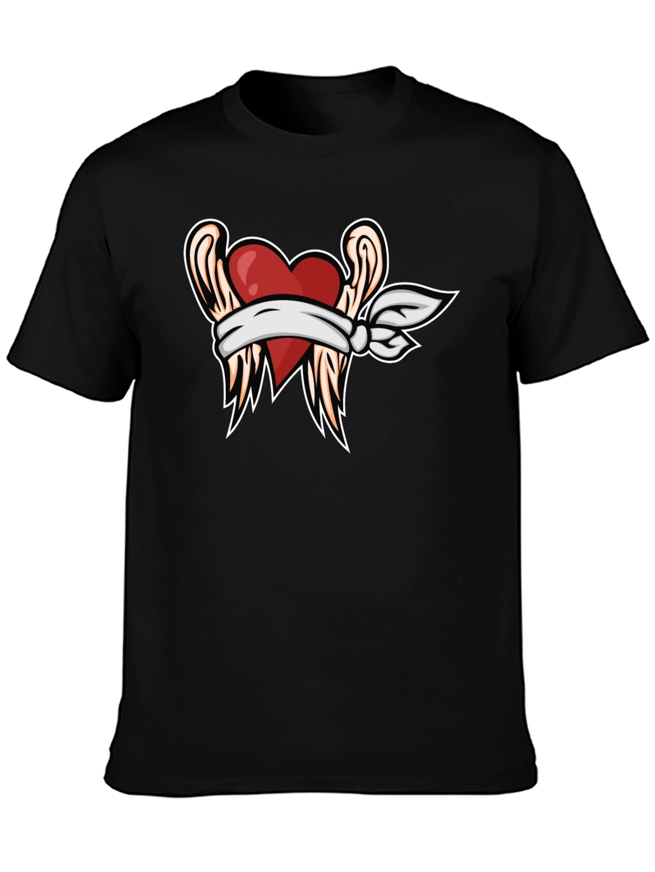 Heart & Wings Graphic Tee - Black Casual T-Shirt