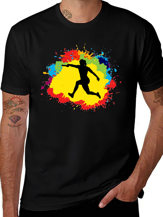 Athlete Silhouette Colorful Paint Splatter T-Shirt