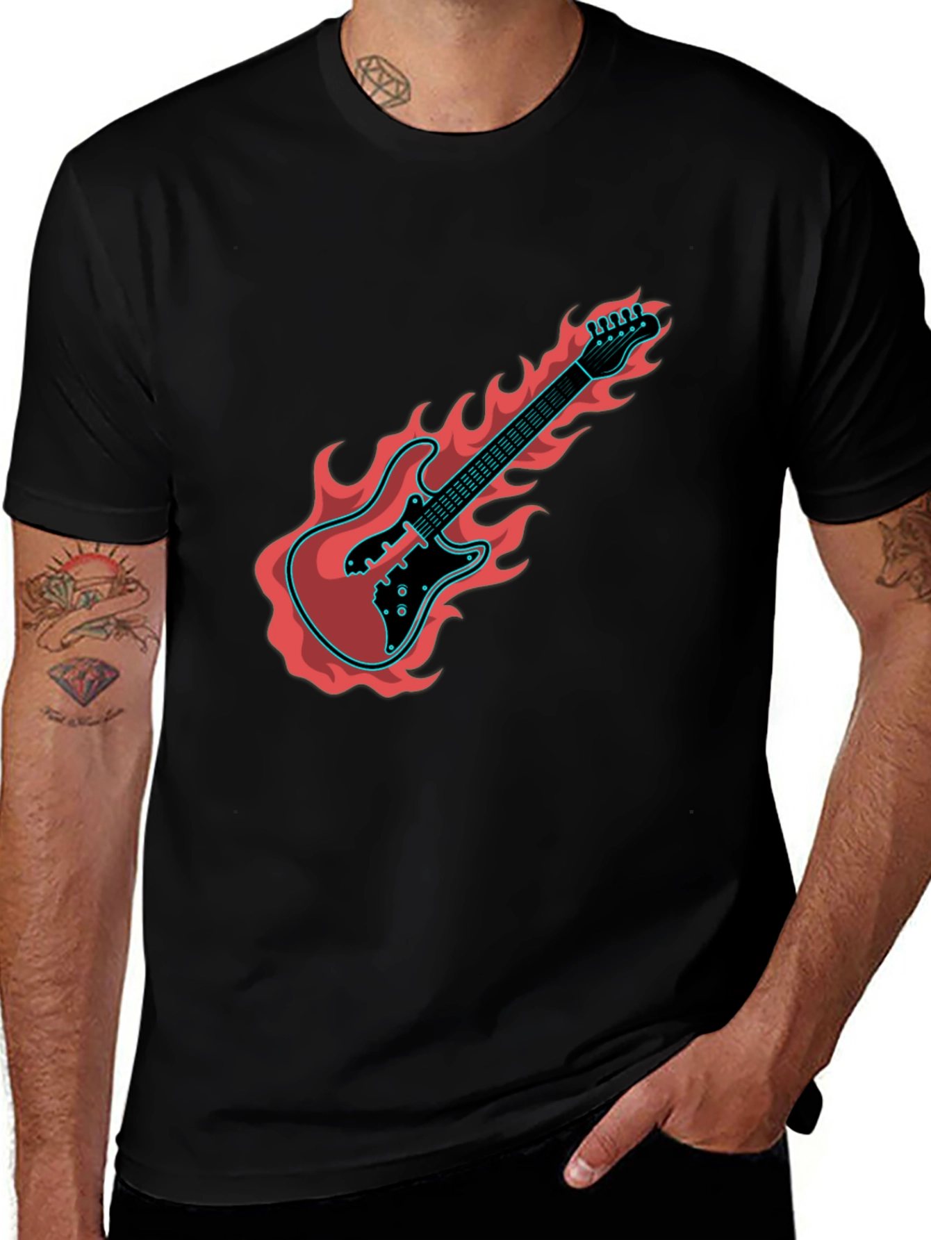 Flaming Guitar Graphic Tee - Rock On!