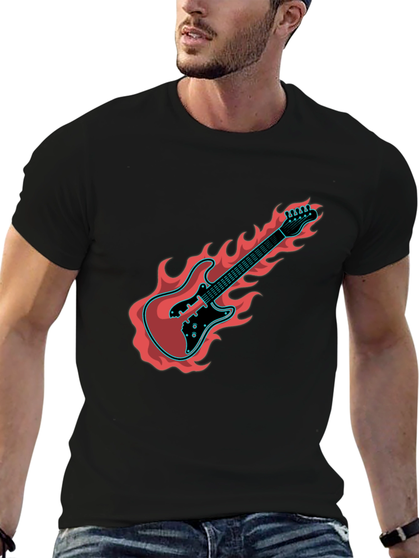Flaming Guitar Graphic Tee - Rock On!