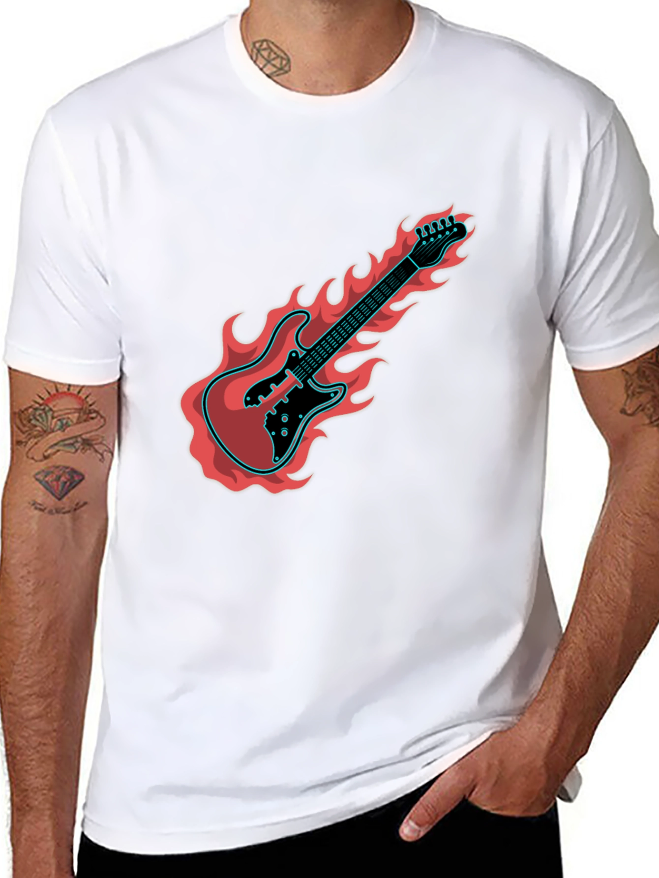 Flaming Guitar Graphic Tee - Rock On!