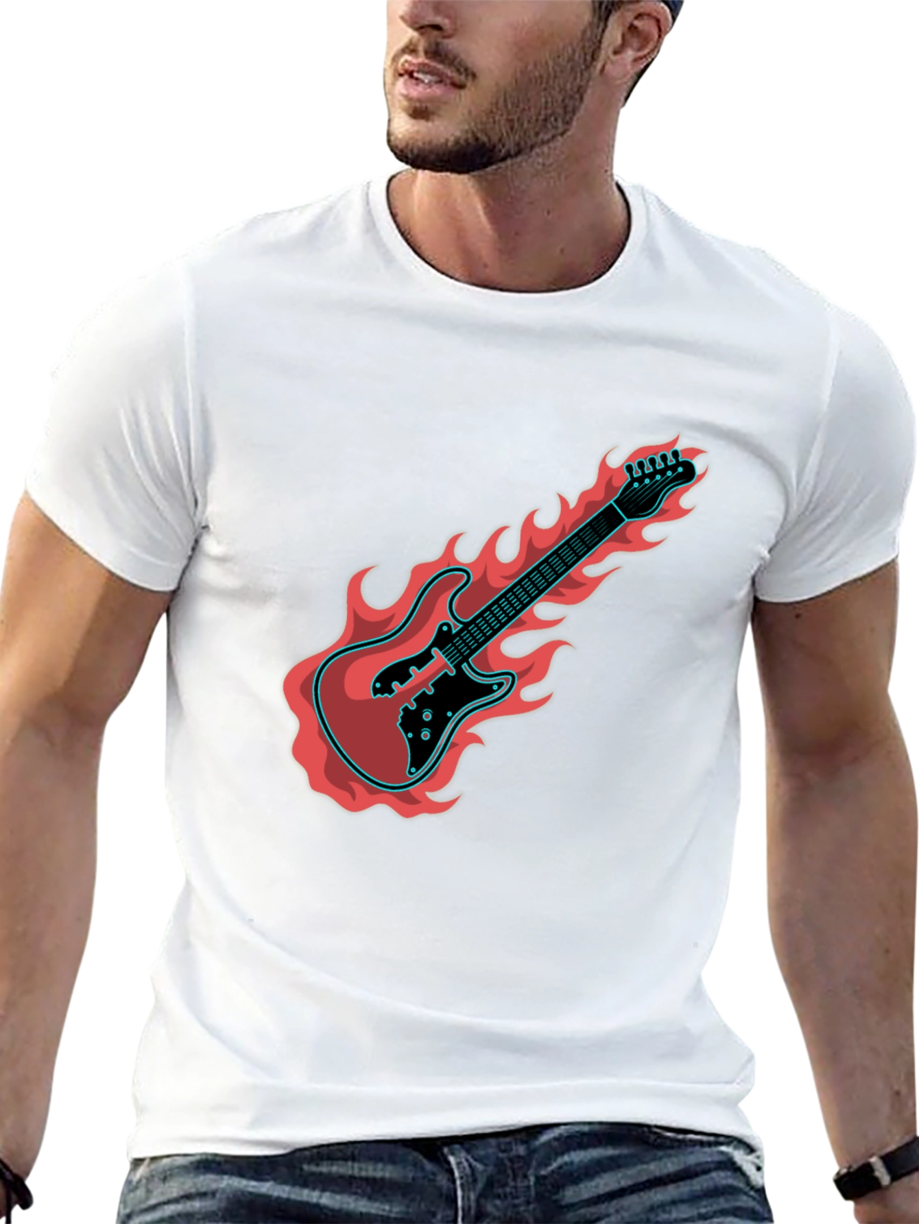 Flaming Guitar Graphic Tee - Rock On!