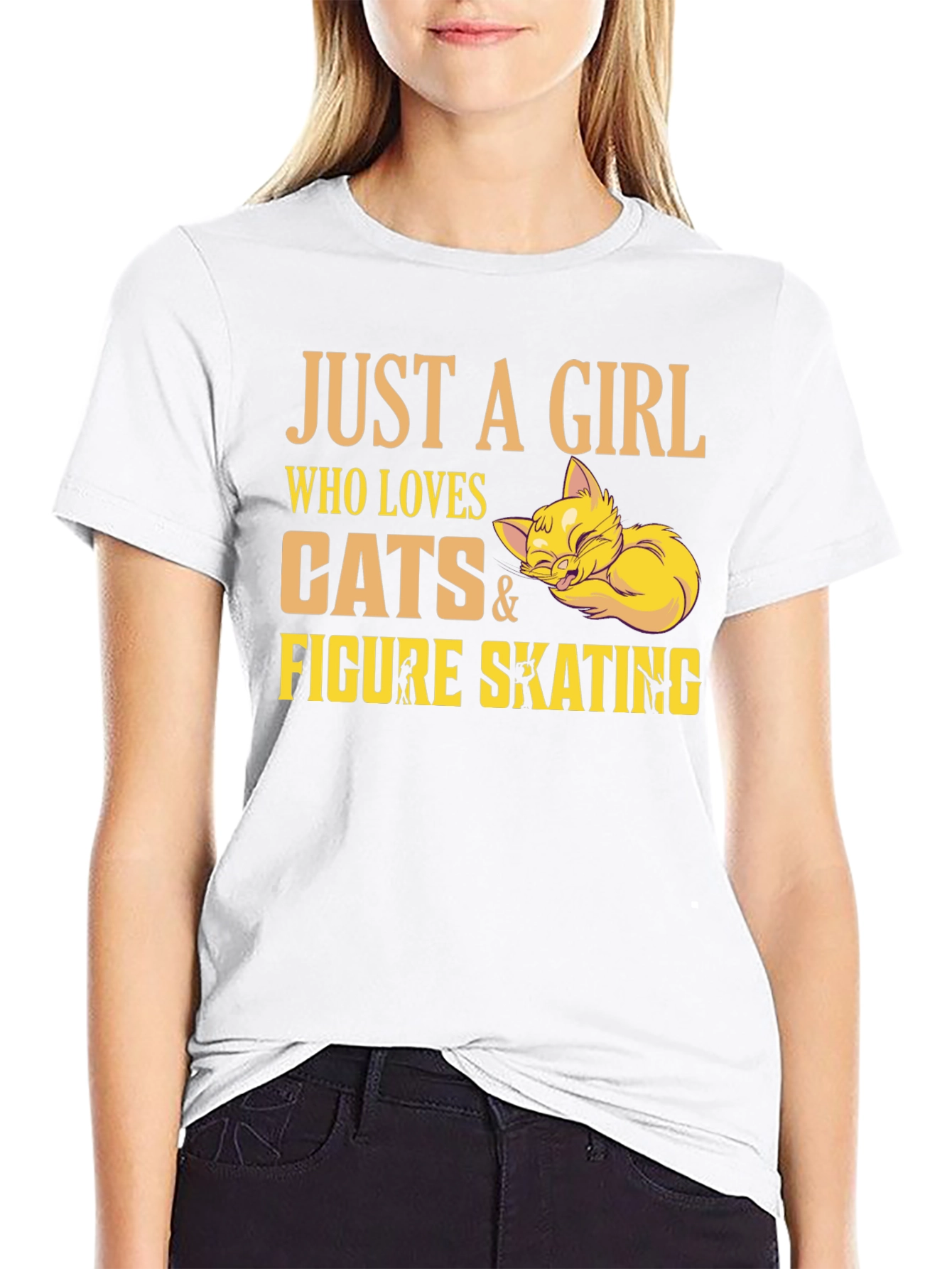 Girl Who Loves Cats & Figure Skating Black T-Shirt