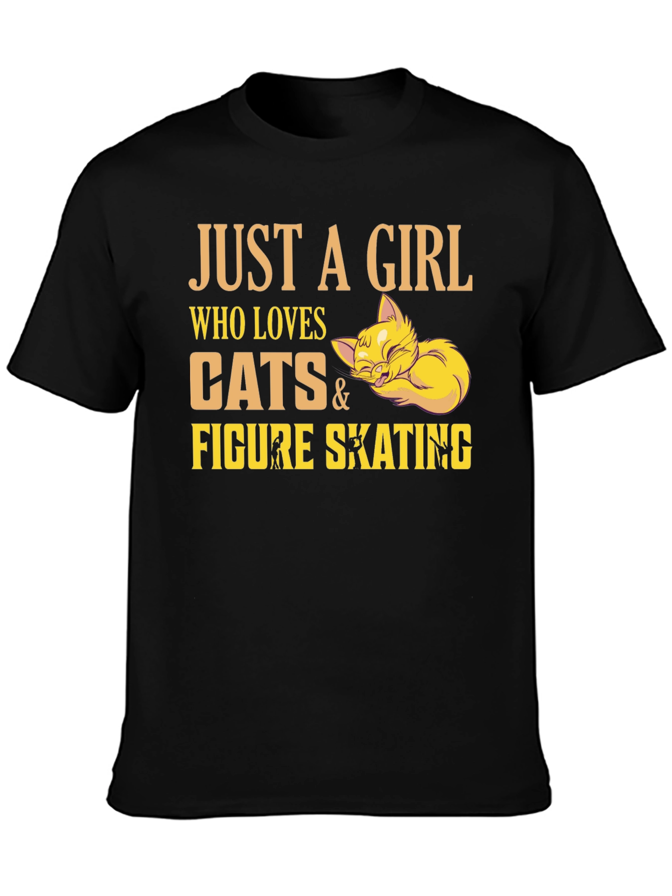 Girl Who Loves Cats & Figure Skating Black T-Shirt