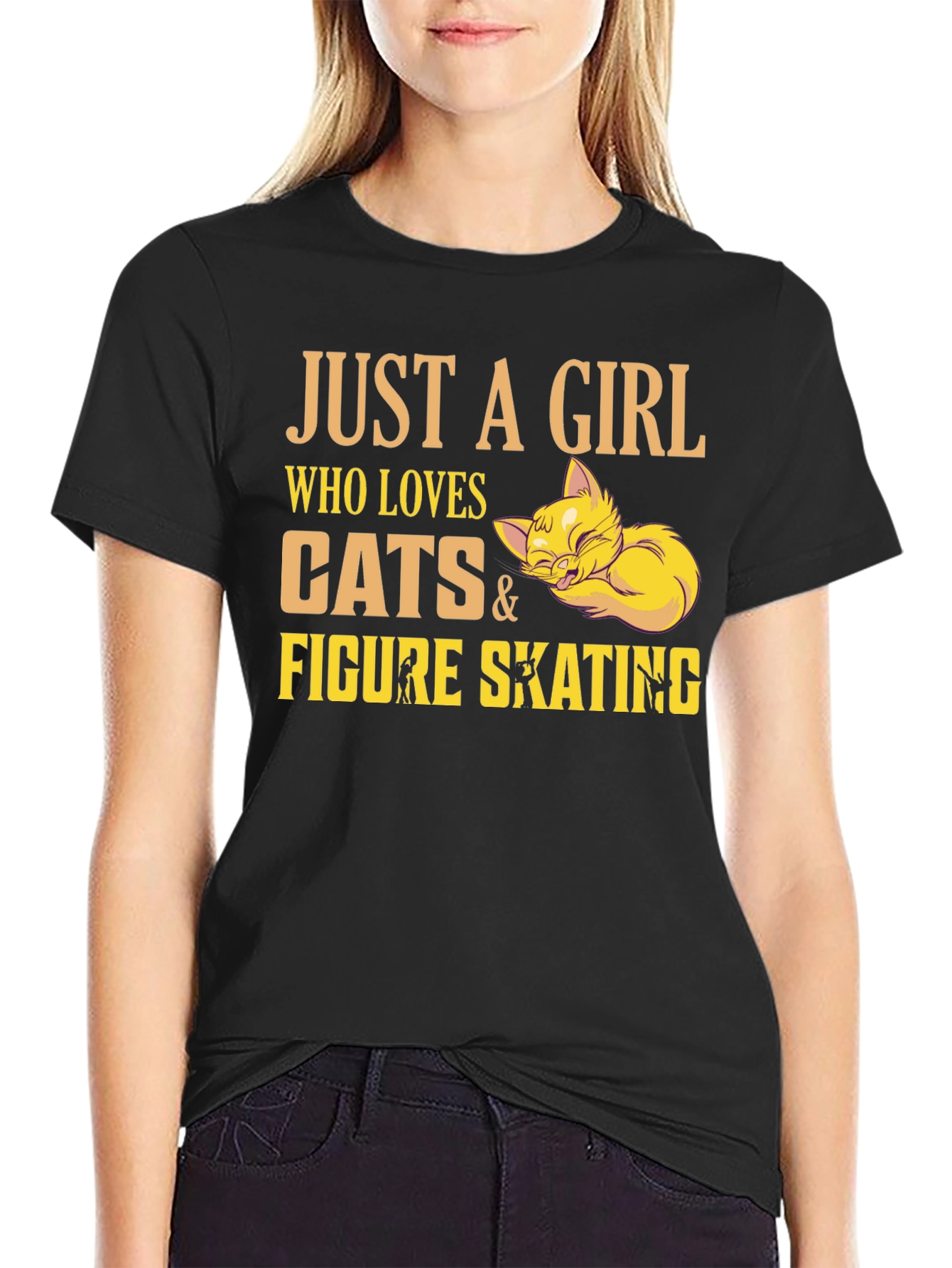 Girl Who Loves Cats & Figure Skating Black T-Shirt