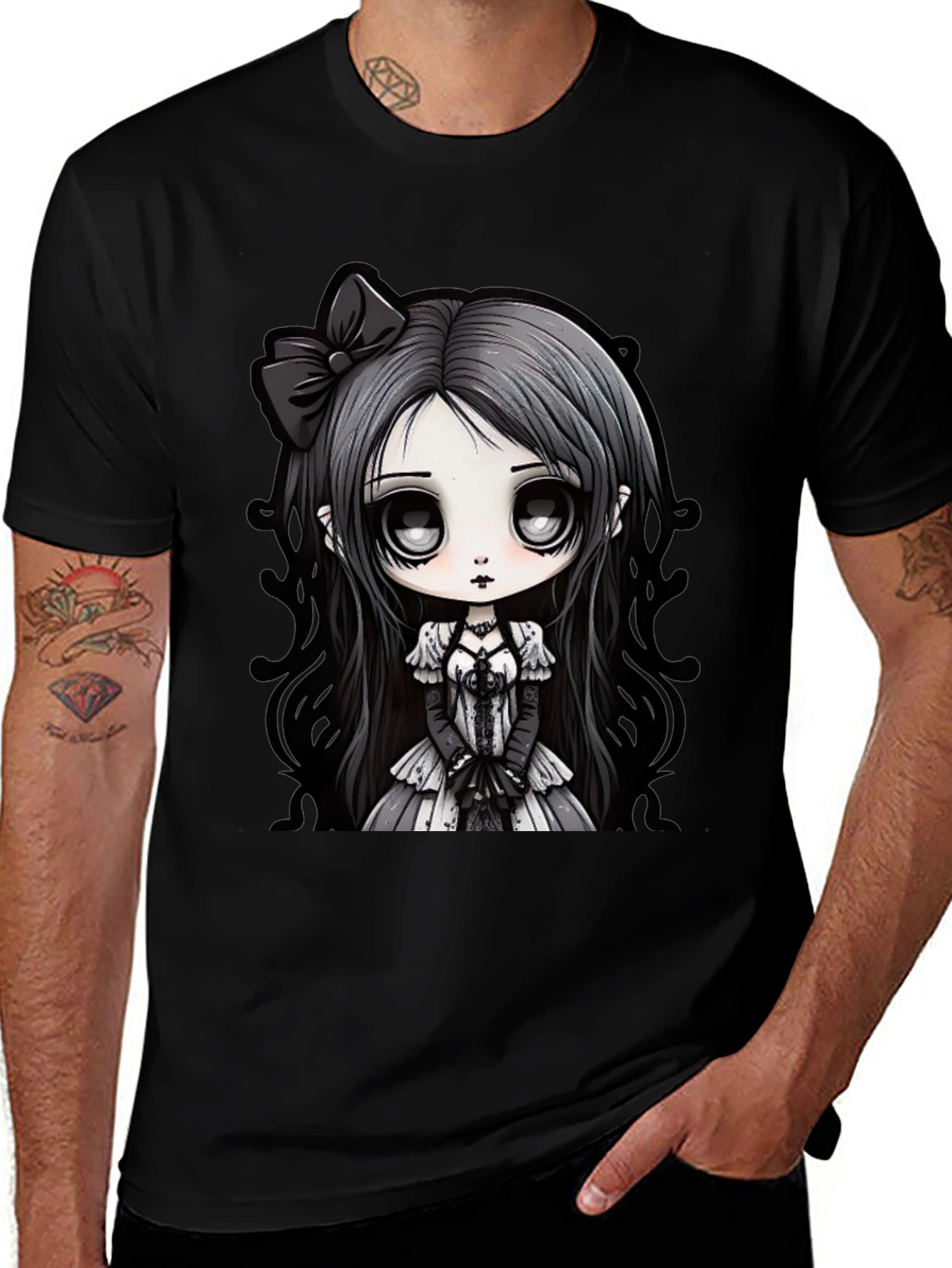 Gothic Anime Girl Black T-Shirt