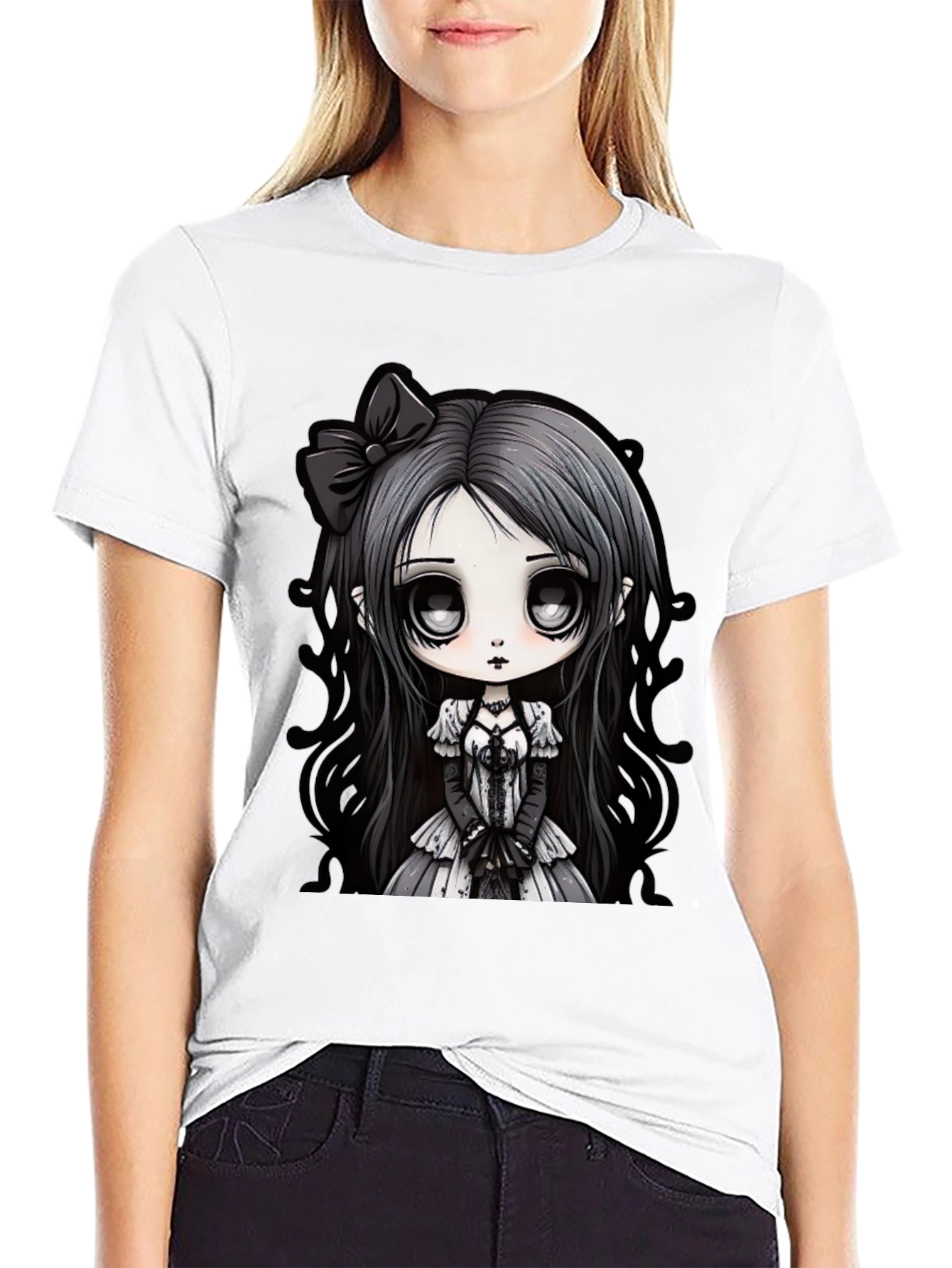 Gothic Anime Girl Black T-Shirt