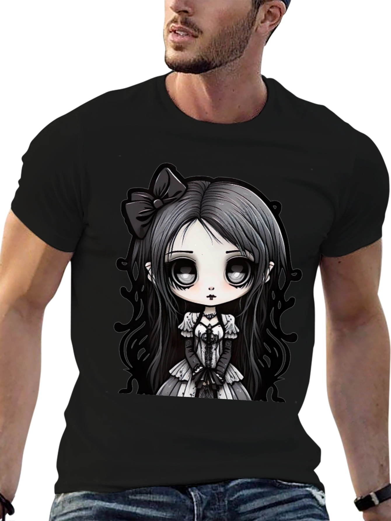 Gothic Anime Girl Black T-Shirt