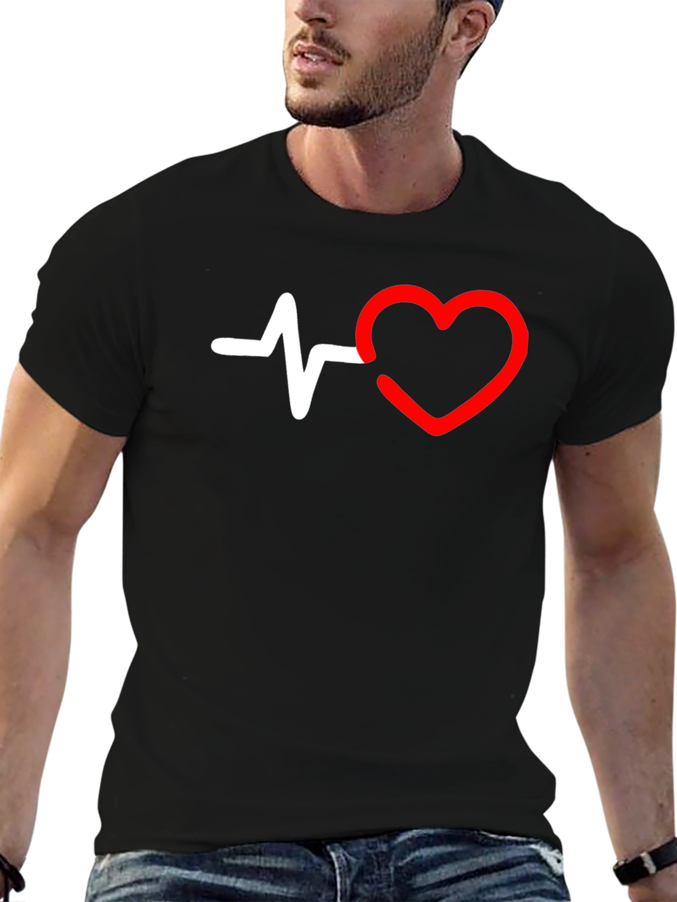 Heartbeat Heart Graphic T-Shirt - Black