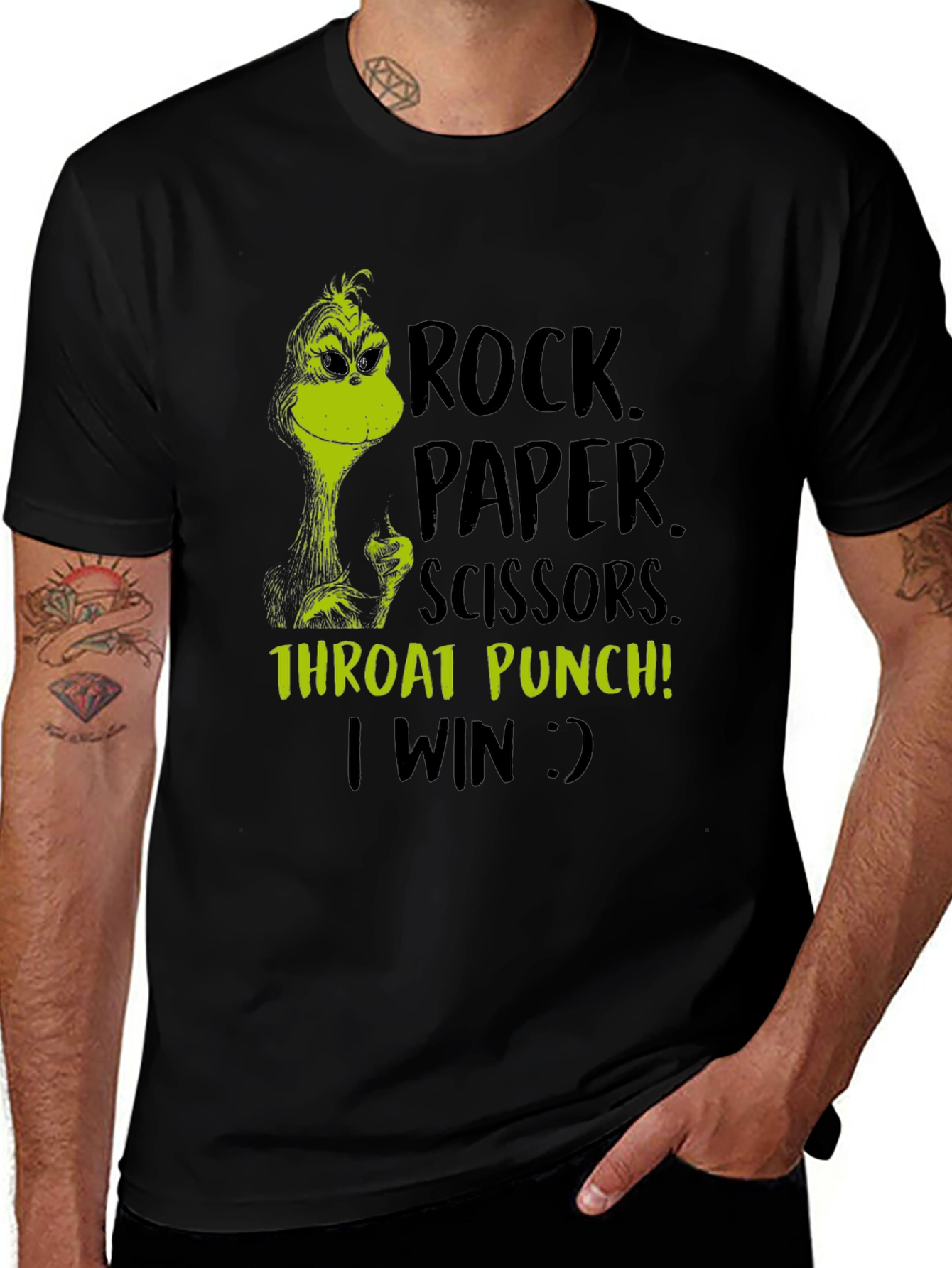 Grinch Rock Paper Scissors Throat Punch T-Shirt