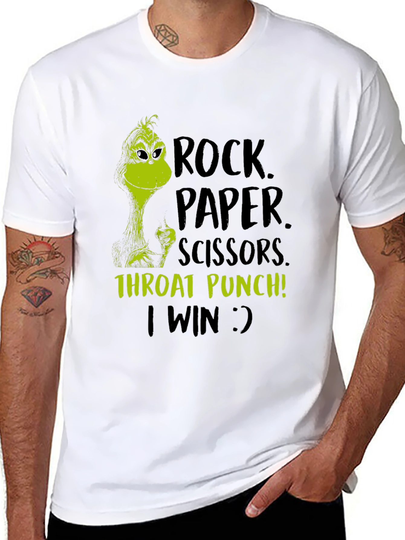 Grinch Rock Paper Scissors Throat Punch T-Shirt
