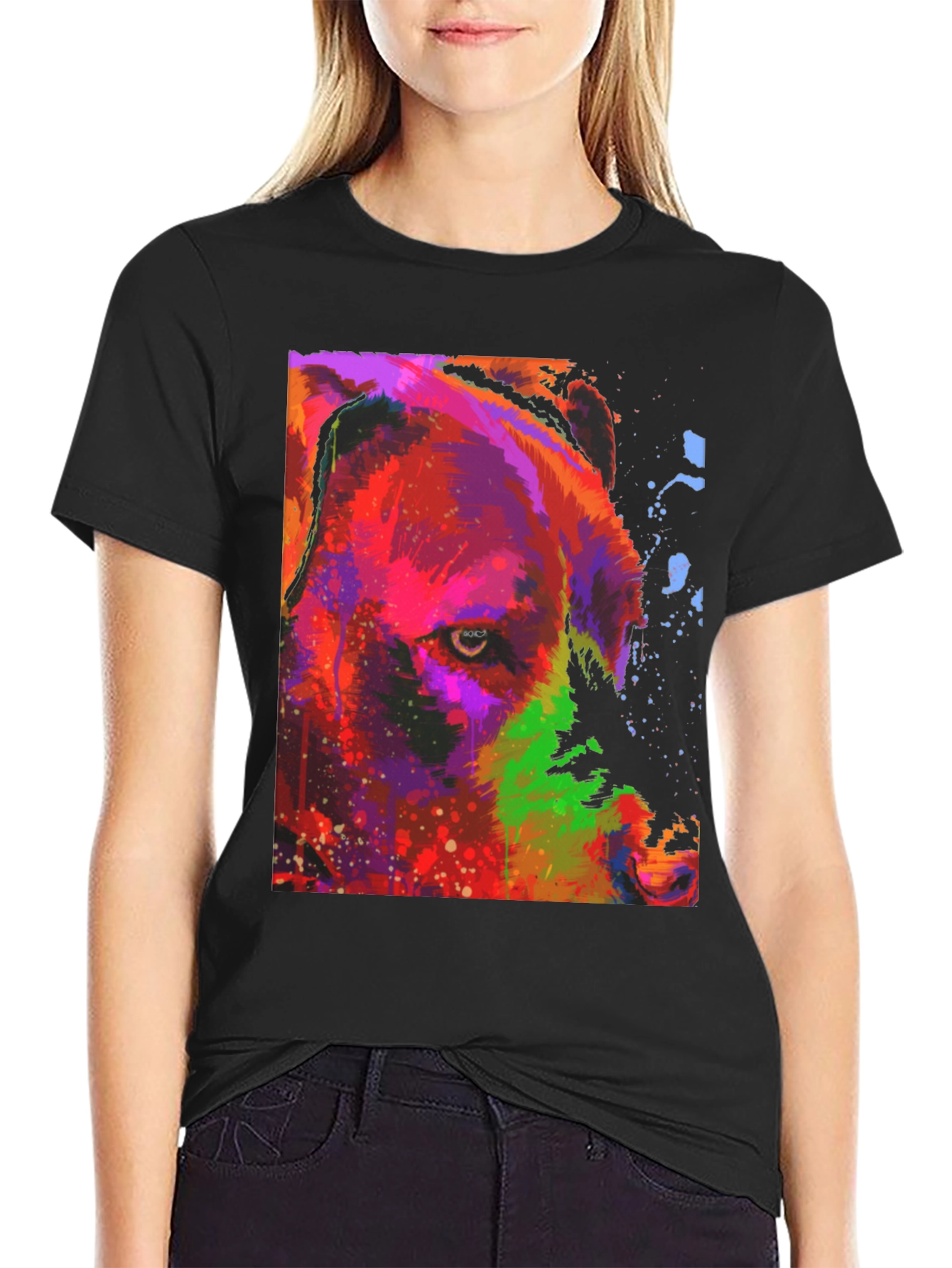 Abstract Bear Graphic Black T-Shirt