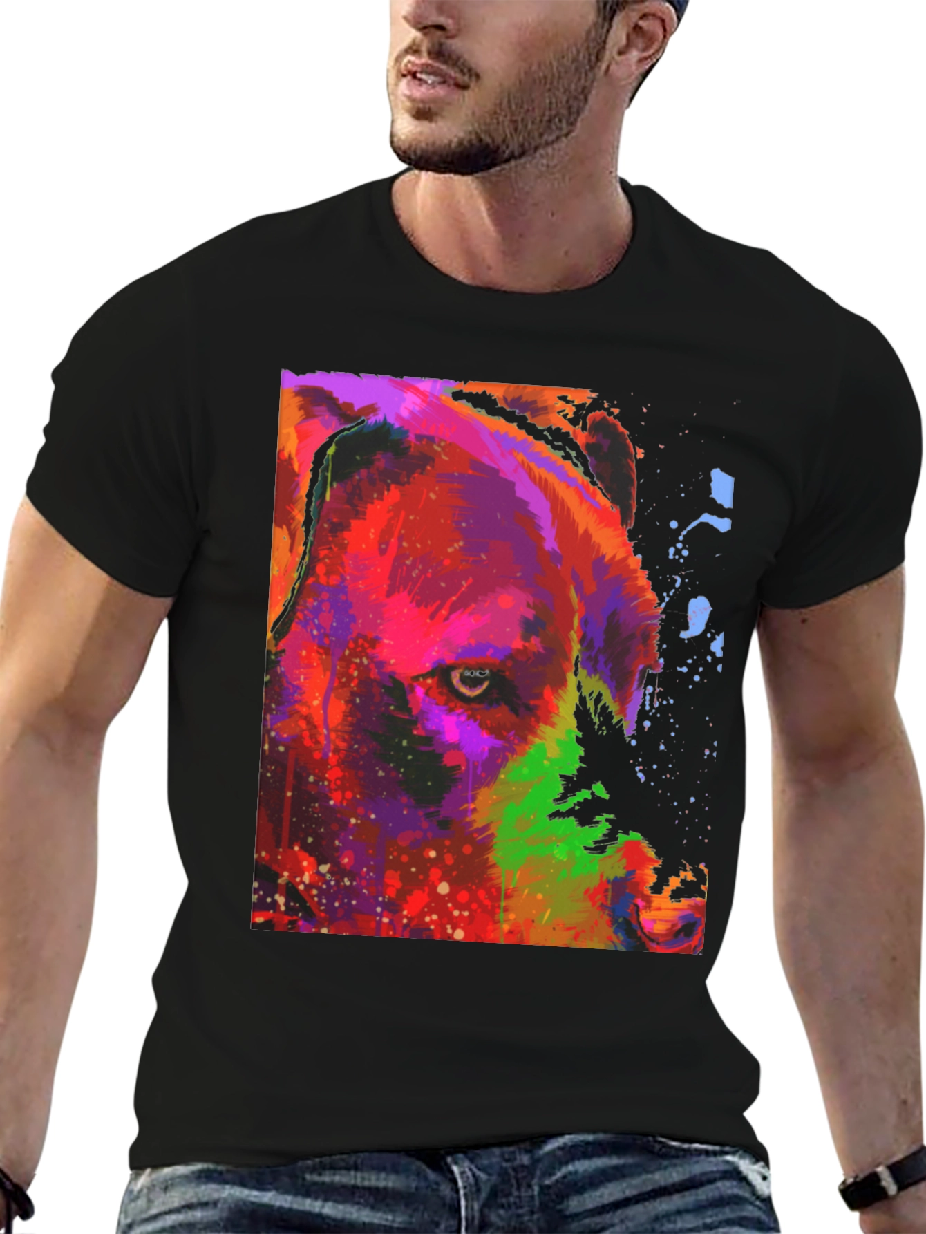 Abstract Bear Graphic Black T-Shirt