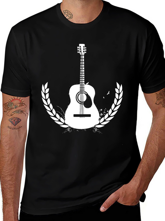 Guitar Graphic Tee - Black Cotton Casual T-Shirt