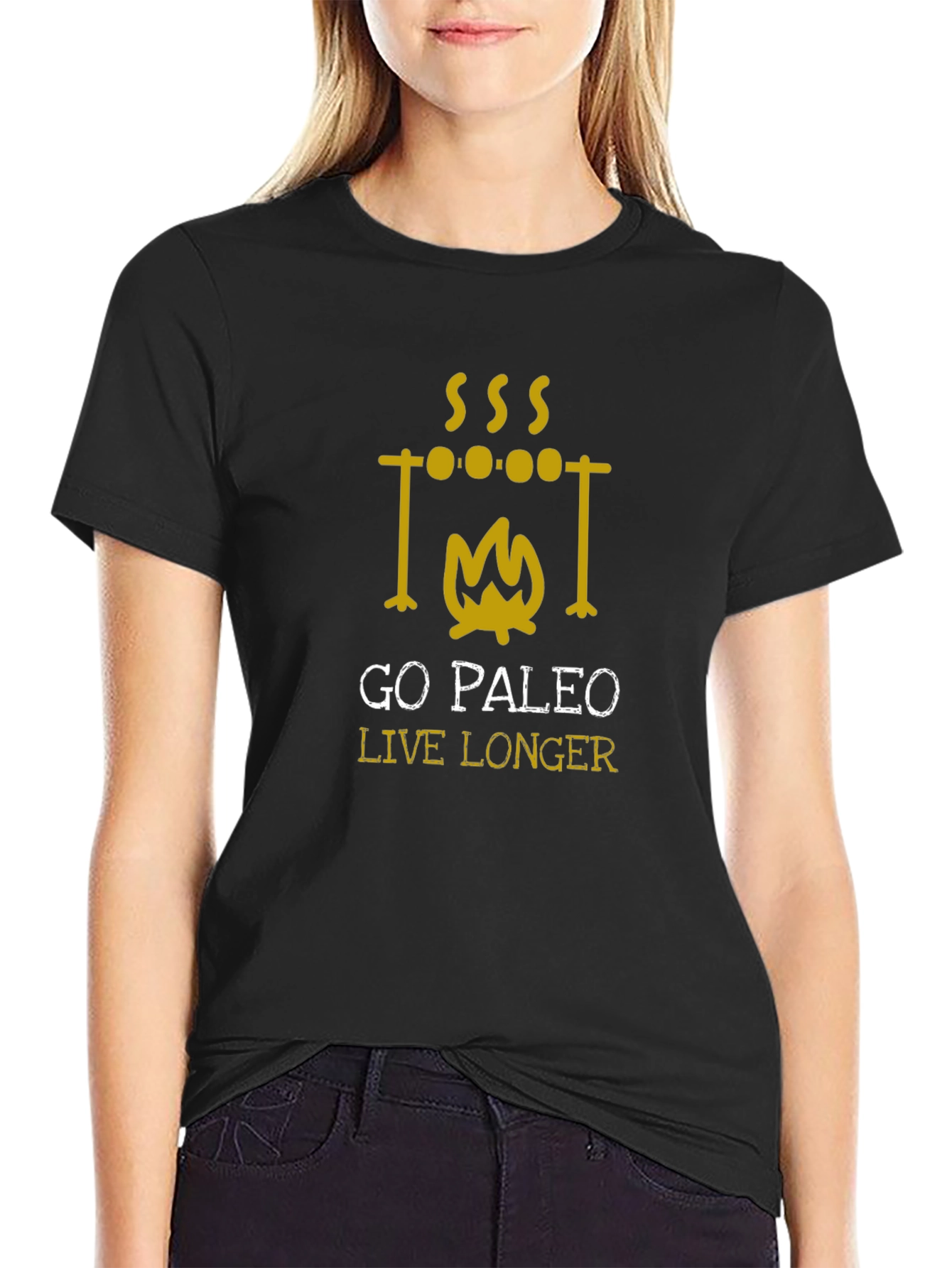 Go Paleo Live Longer Black T-Shirt