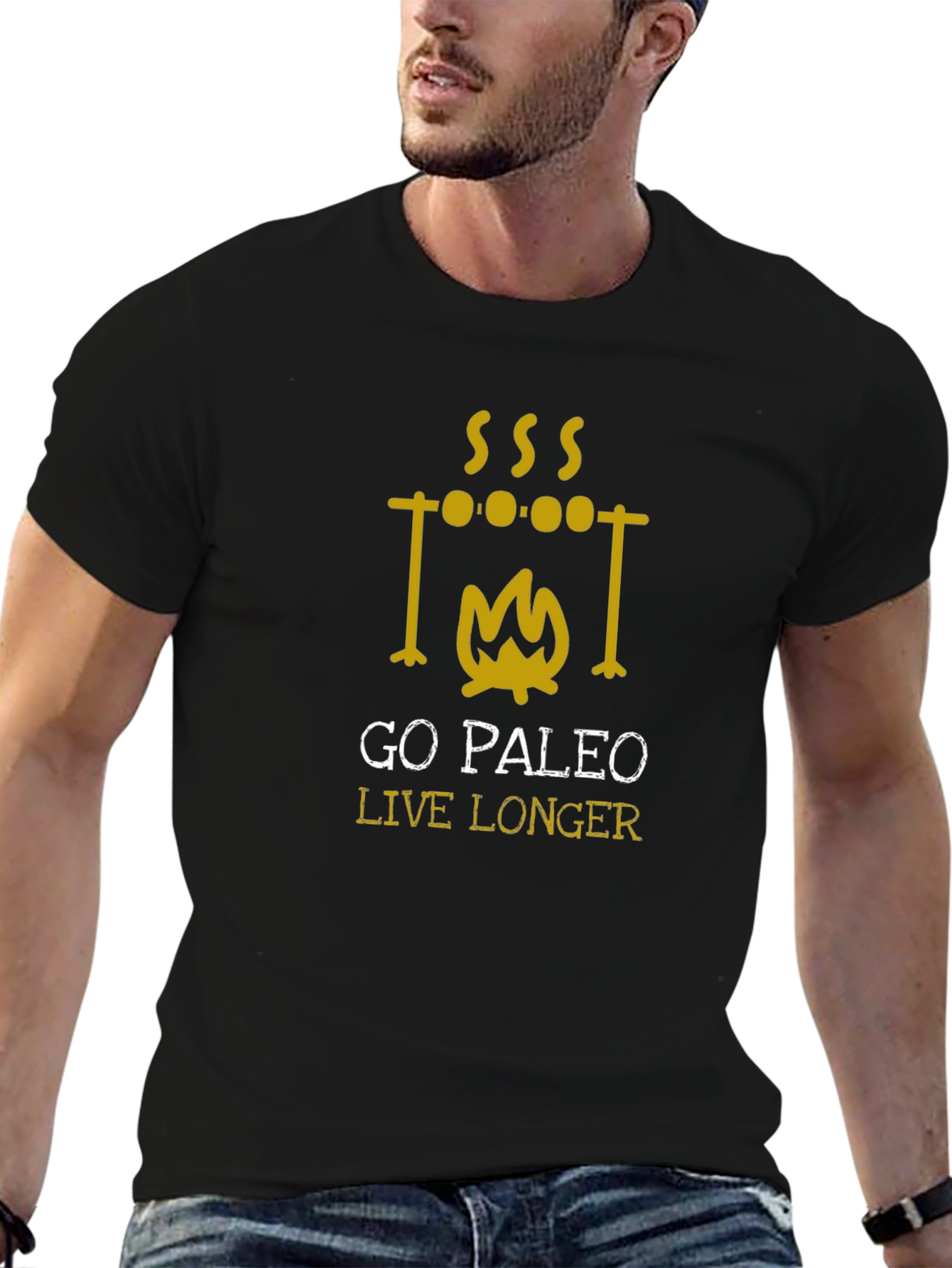 Go Paleo Live Longer Black T-Shirt