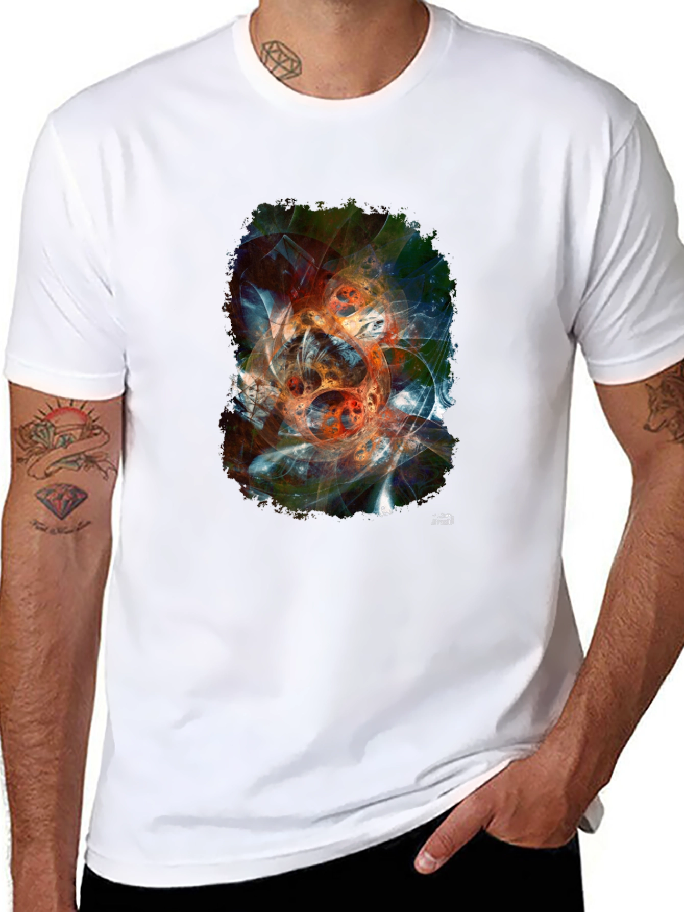 Abstract Fractal Graphic Print Black T-Shirt