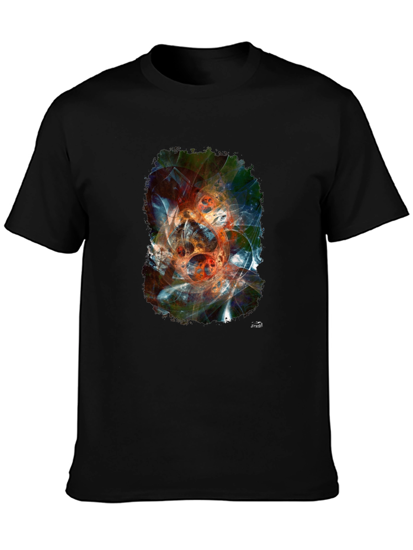 Abstract Fractal Graphic Print Black T-Shirt