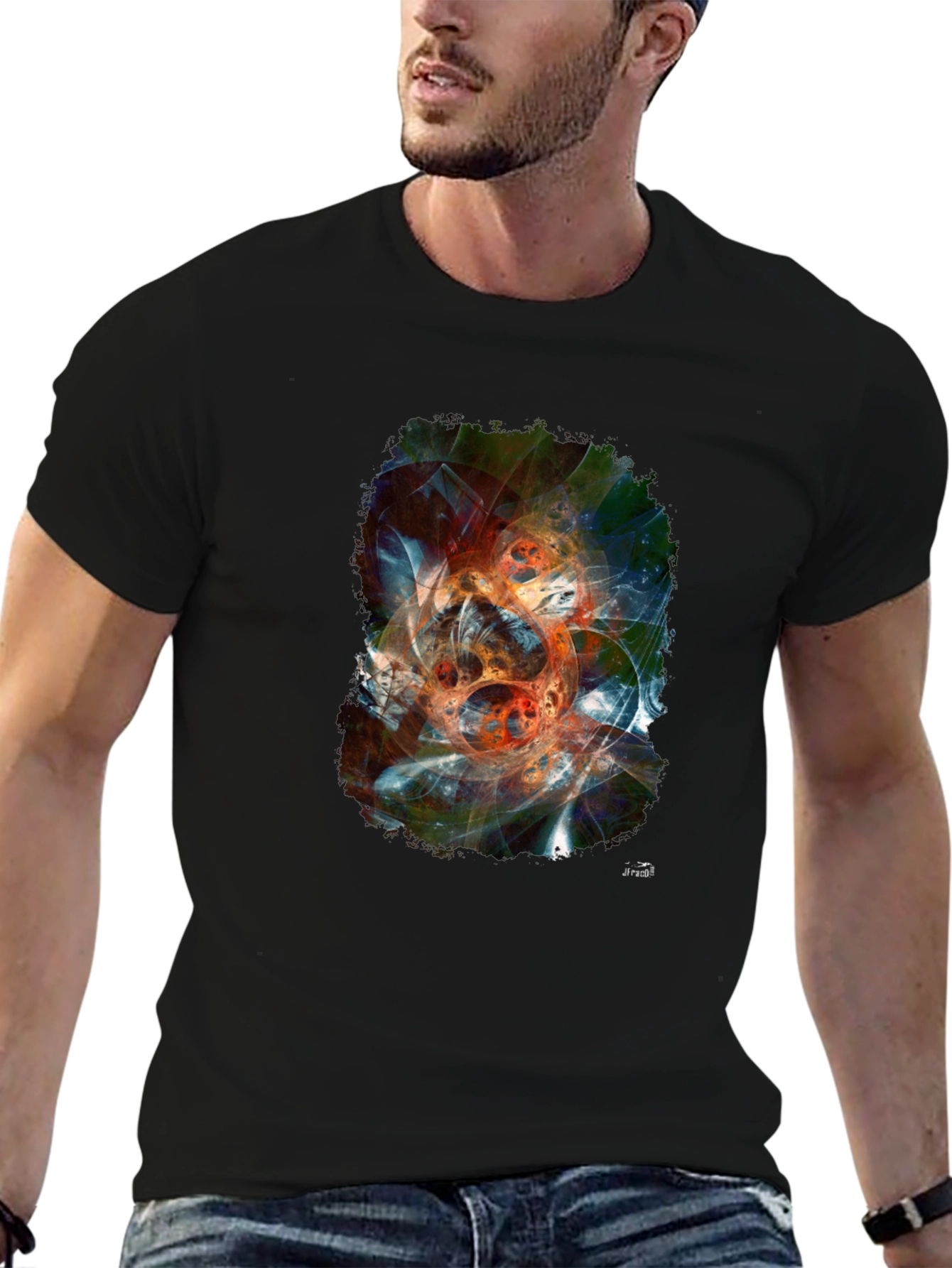 Abstract Fractal Graphic Print Black T-Shirt