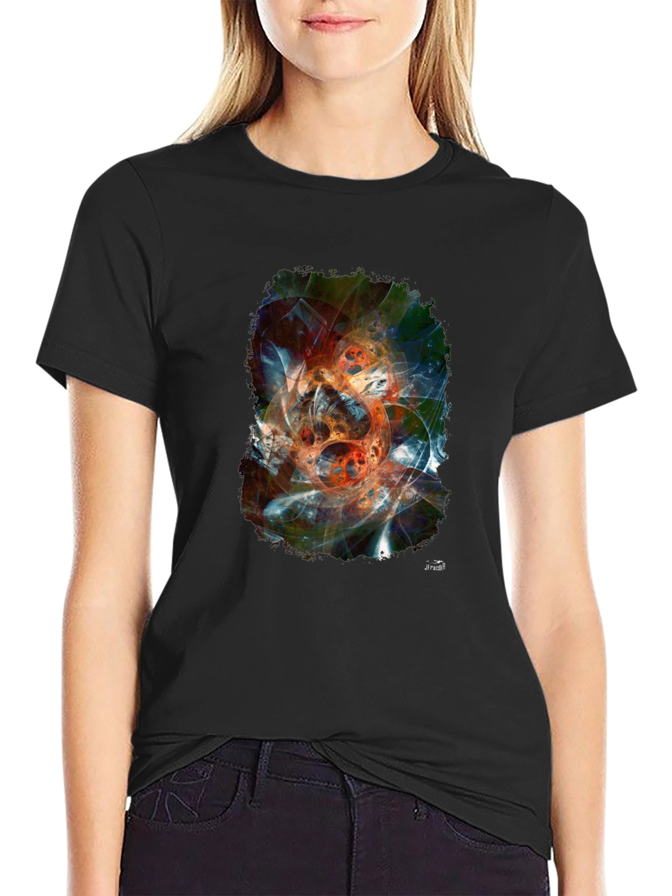 Abstract Fractal Graphic Print Black T-Shirt