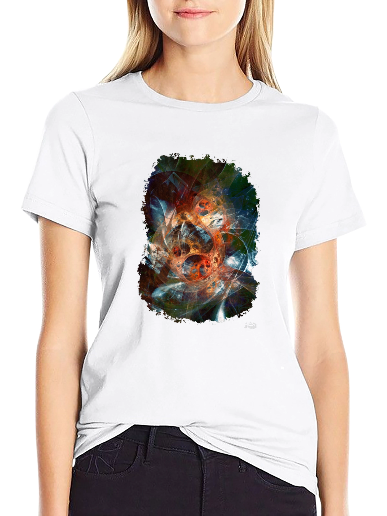 Abstract Fractal Graphic Print Black T-Shirt