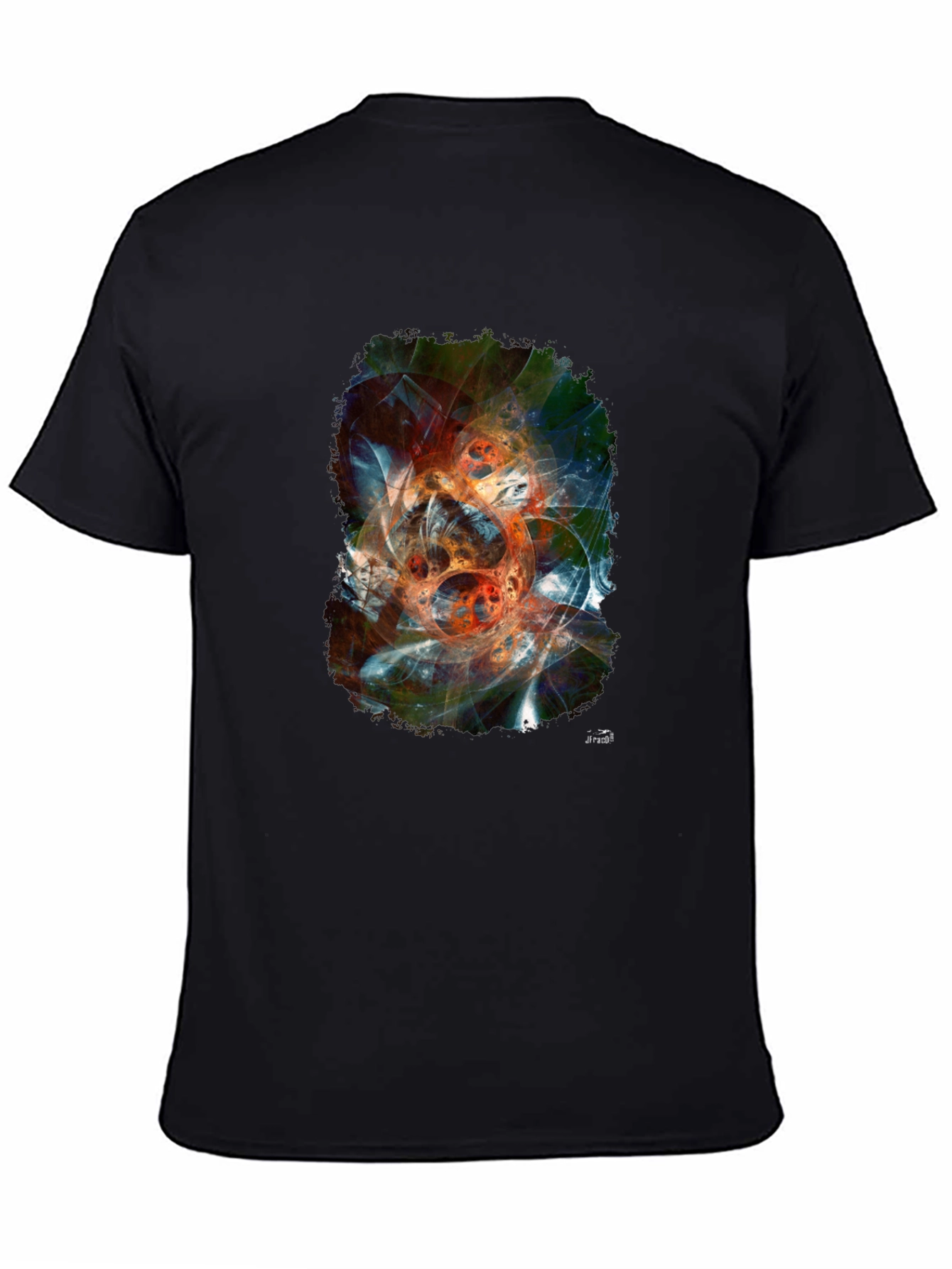 Abstract Fractal Graphic Print Black T-Shirt