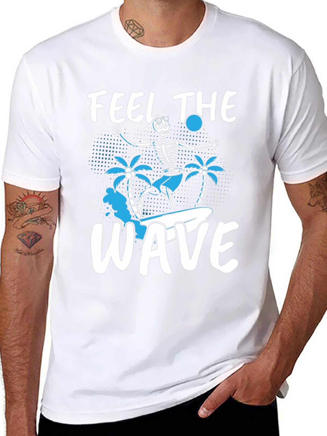 Feel The Wave Skeleton Surfer Graphic Tee