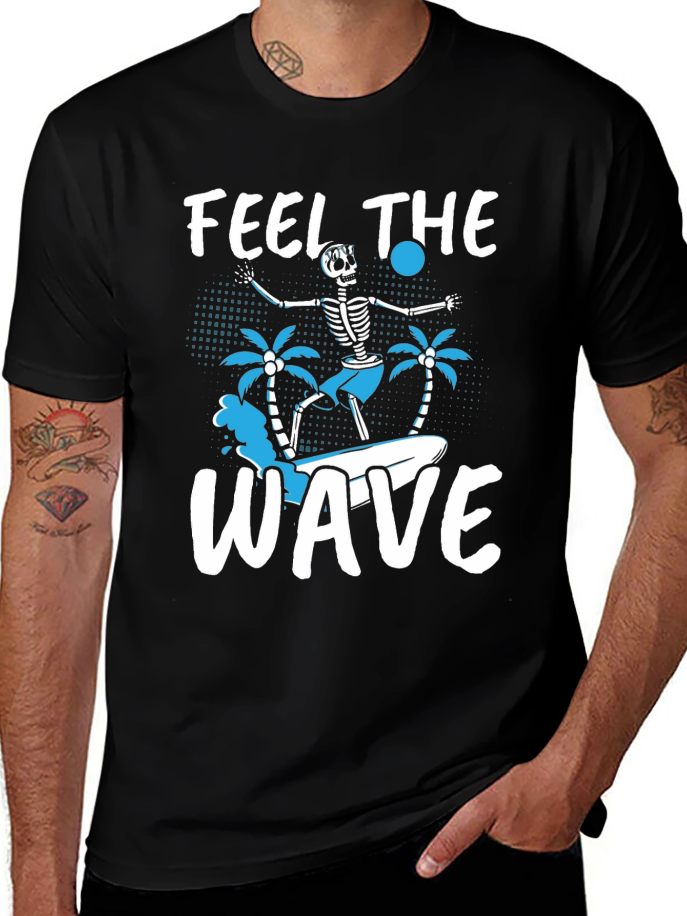 Feel The Wave Skeleton Surfer Graphic Tee